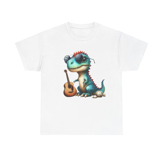 Cool Dinosaur Graphic Tee for Kids, Fun Gift for Birthdays, Retro Style Cotton T-Shirt, Music Lover's Merchandise, Playful Summer Wear