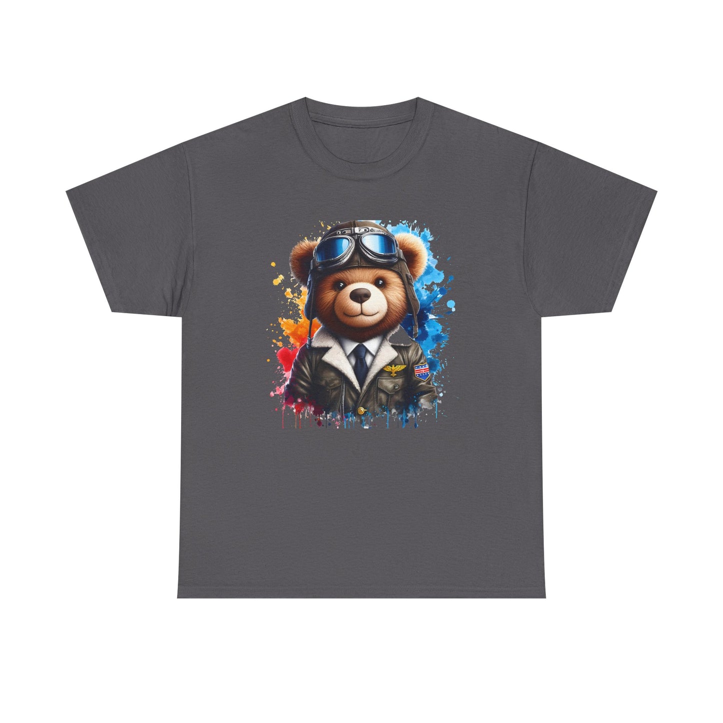 Pilot Bear Unisex Heavy Cotton Tee, Cute Bear Shirt, Gift for Aviators, Casual Wear, Birthday Present, Animal Lover Tee