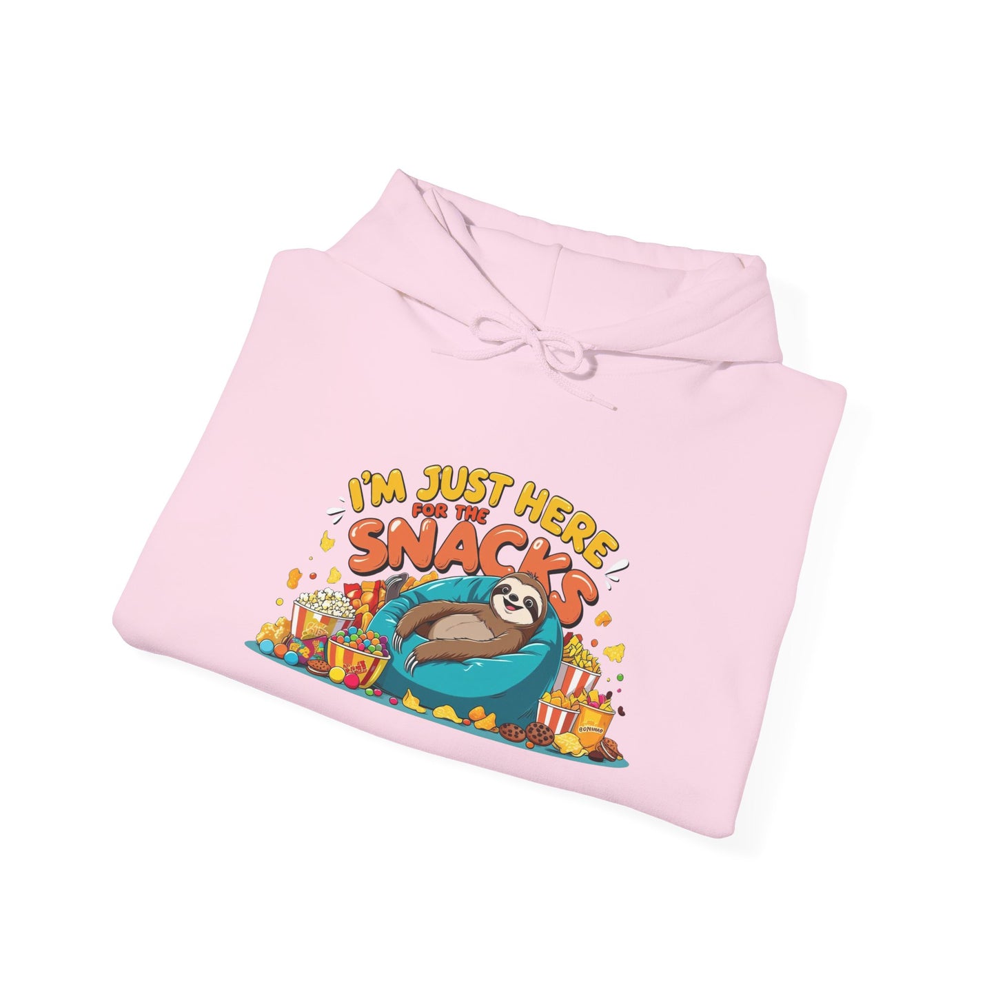 Funny Snack Lover Hoodie – I’m Just Here for the Snacks Unisex Sweatshirt for Foodies & Movie Nights