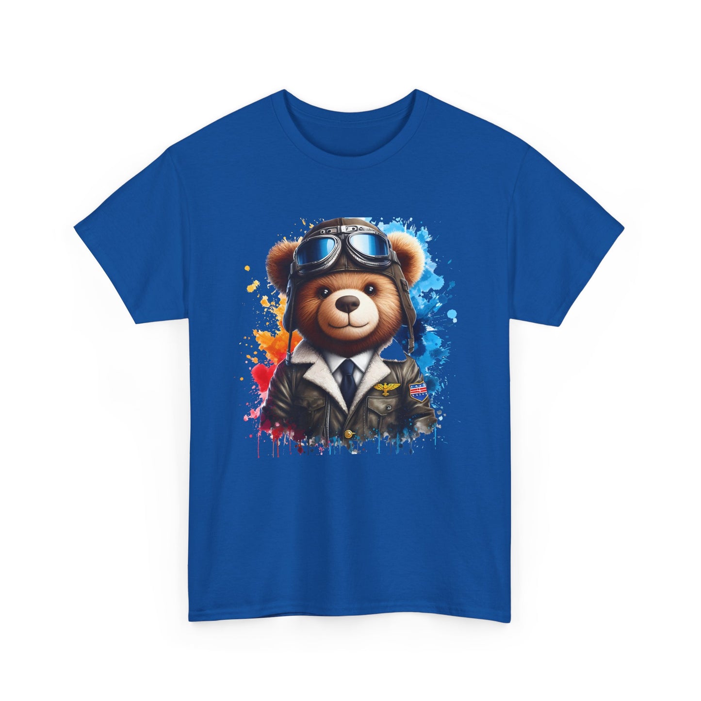 Pilot Bear Unisex Heavy Cotton Tee, Cute Bear Shirt, Gift for Aviators, Casual Wear, Birthday Present, Animal Lover Tee