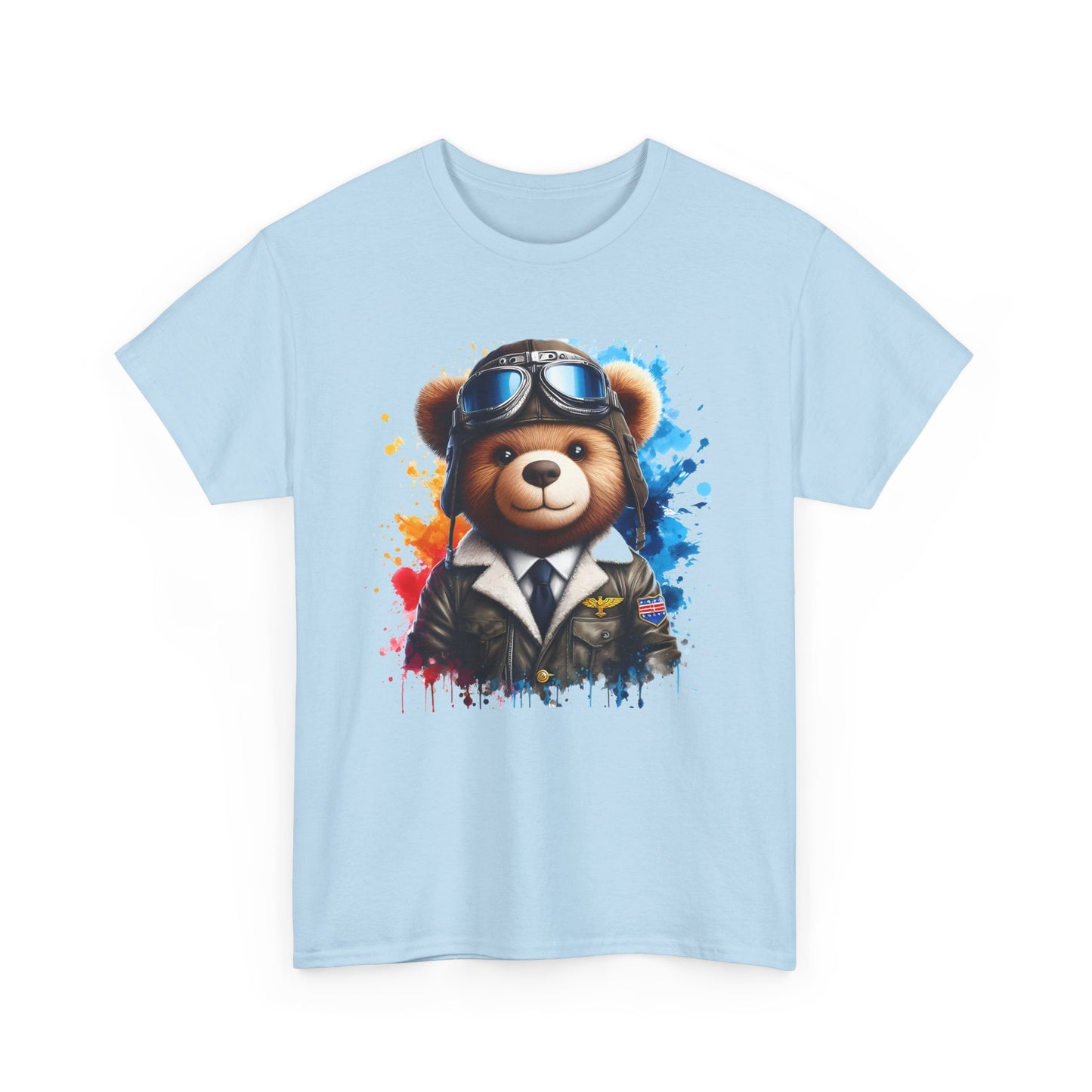 Pilot Bear Unisex Heavy Cotton Tee, Cute Bear Shirt, Gift for Aviators, Casual Wear, Birthday Present, Animal Lover Tee