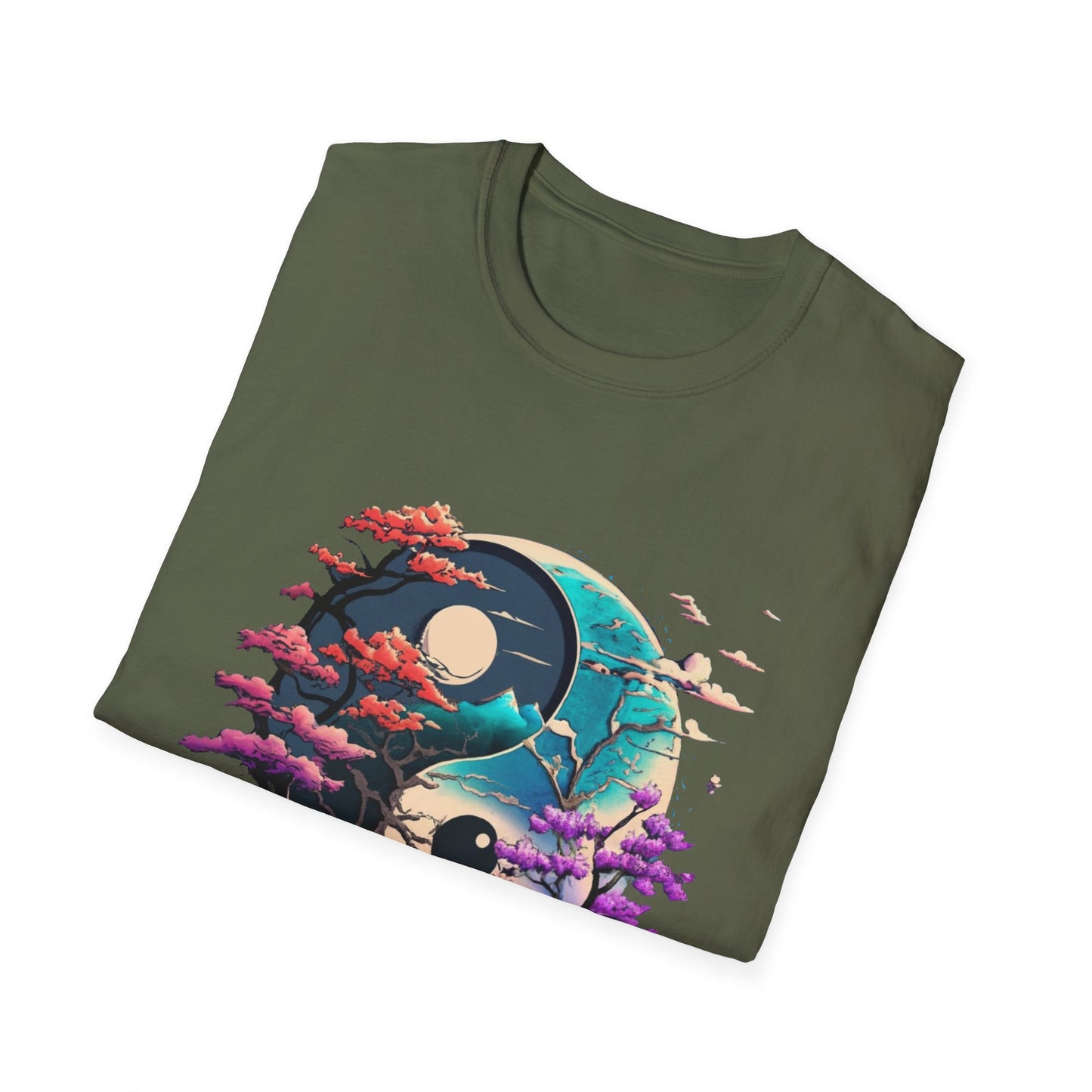 Yin Yang Nature T-Shirt - Unisex Softstyle Tee, Graphic Tee, Casual Wear, Eco-Friendly Gift, Meditation Top, Tree Love Shirt