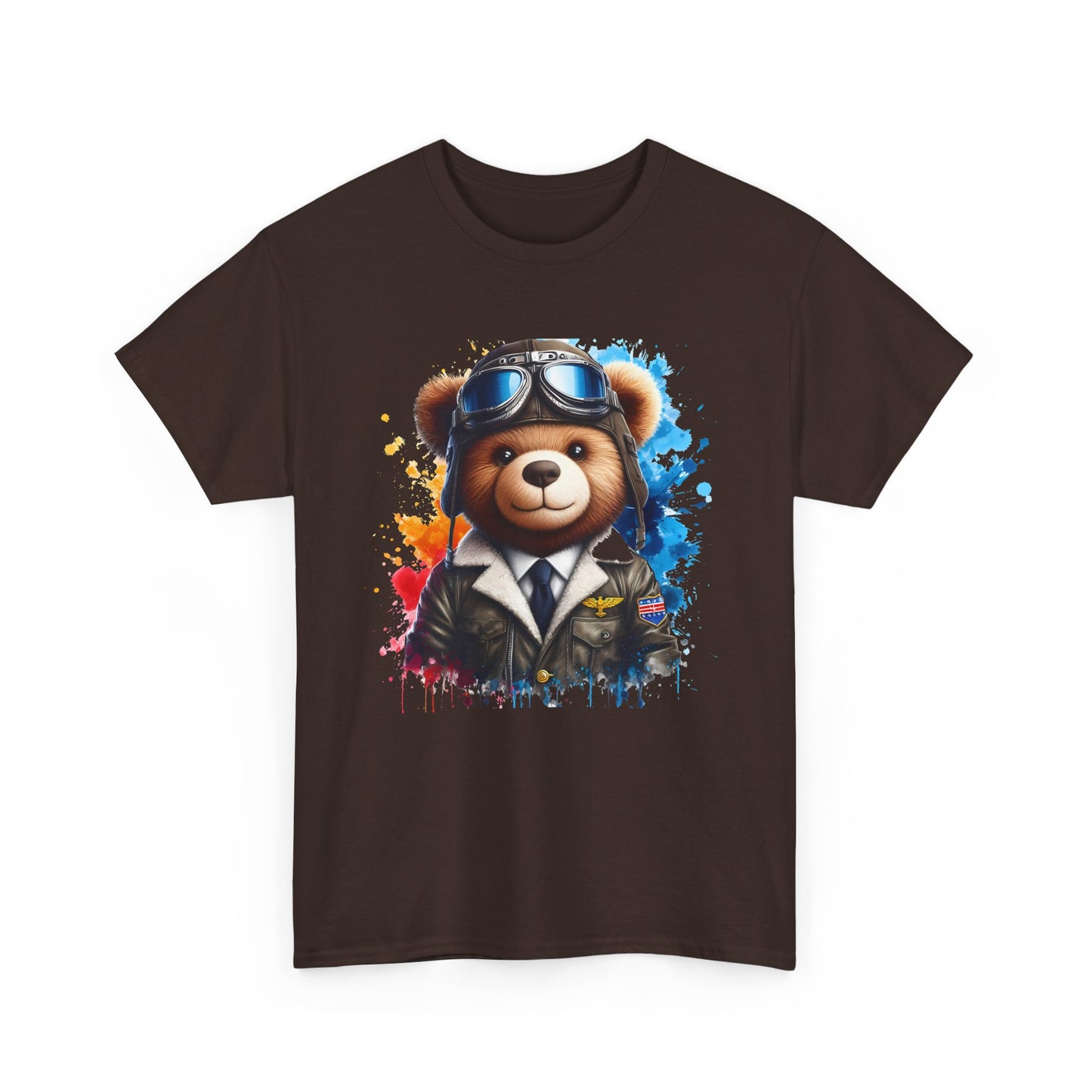 Pilot Bear Unisex Heavy Cotton Tee, Cute Bear Shirt, Gift for Aviators, Casual Wear, Birthday Present, Animal Lover Tee