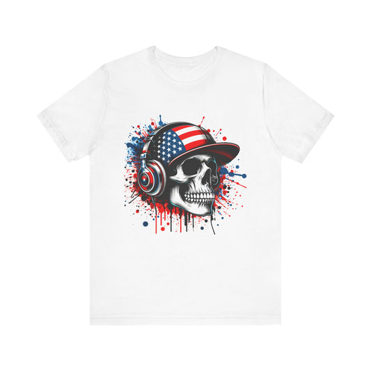 USA Skull Graphic Tee | Unisex Short Sleeve Shirt, Casual Wear, Music Lover Gift, Independence Day Tee, Streetwear Style