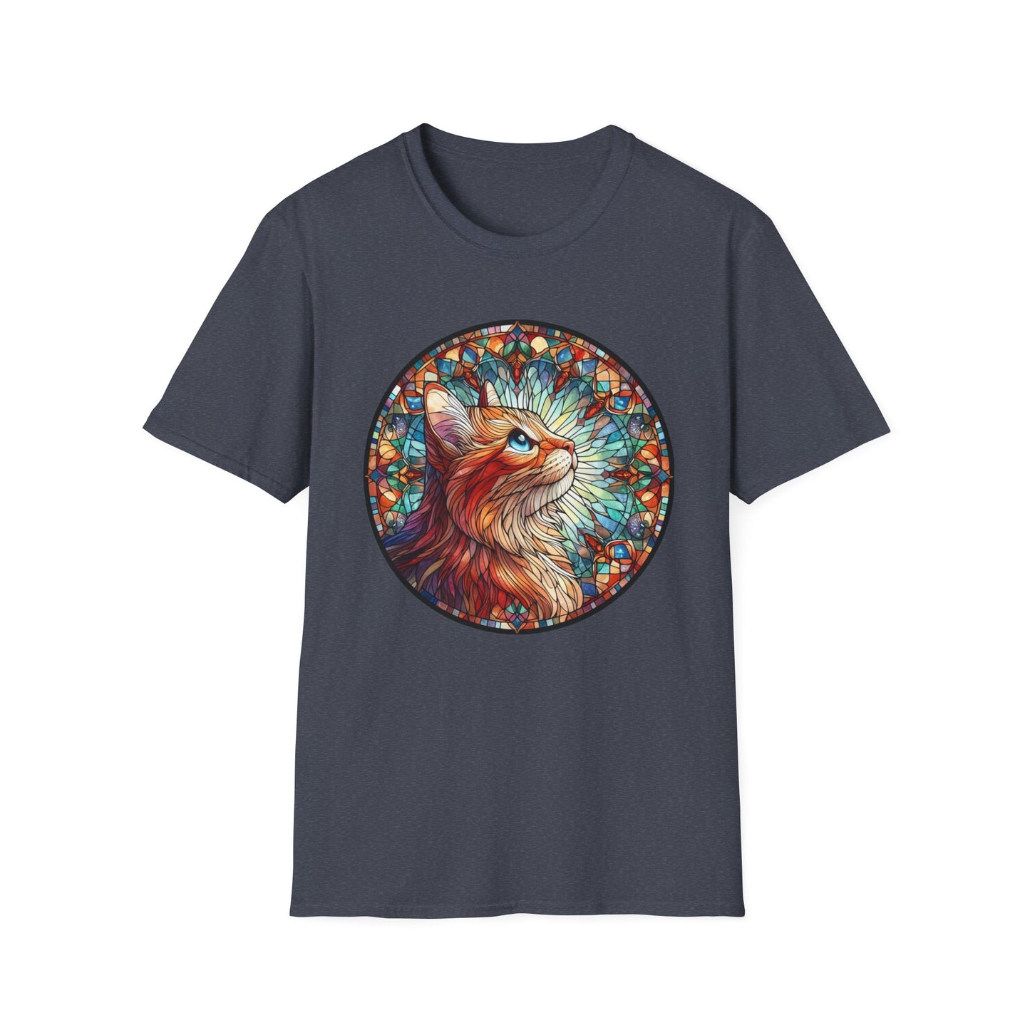 Colorful Cat Art Unisex Softstyle T-Shirt, Pet Lover Gift, Cute Cat Tee, Animal Lover Apparel, Unique Cat Graphic Shirt