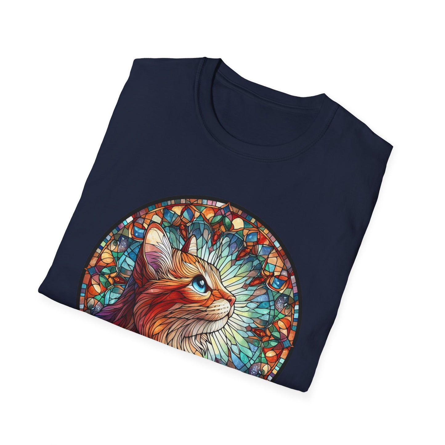 Colorful Cat Art Unisex Softstyle T-Shirt, Pet Lover Gift, Cute Cat Tee, Animal Lover Apparel, Unique Cat Graphic Shirt