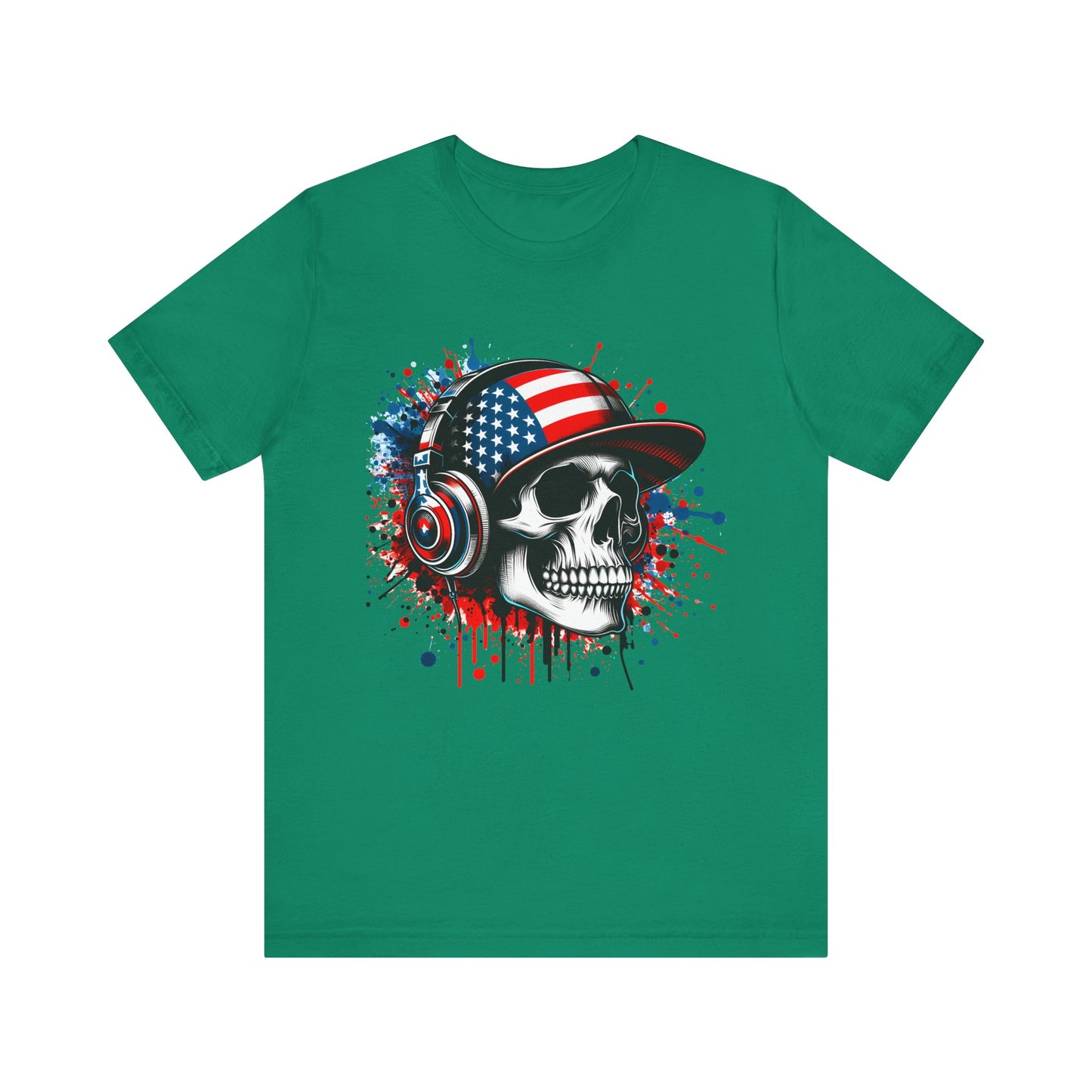 USA Skull Graphic Tee | Unisex Short Sleeve Shirt, Casual Wear, Music Lover Gift, Independence Day Tee, Streetwear Style