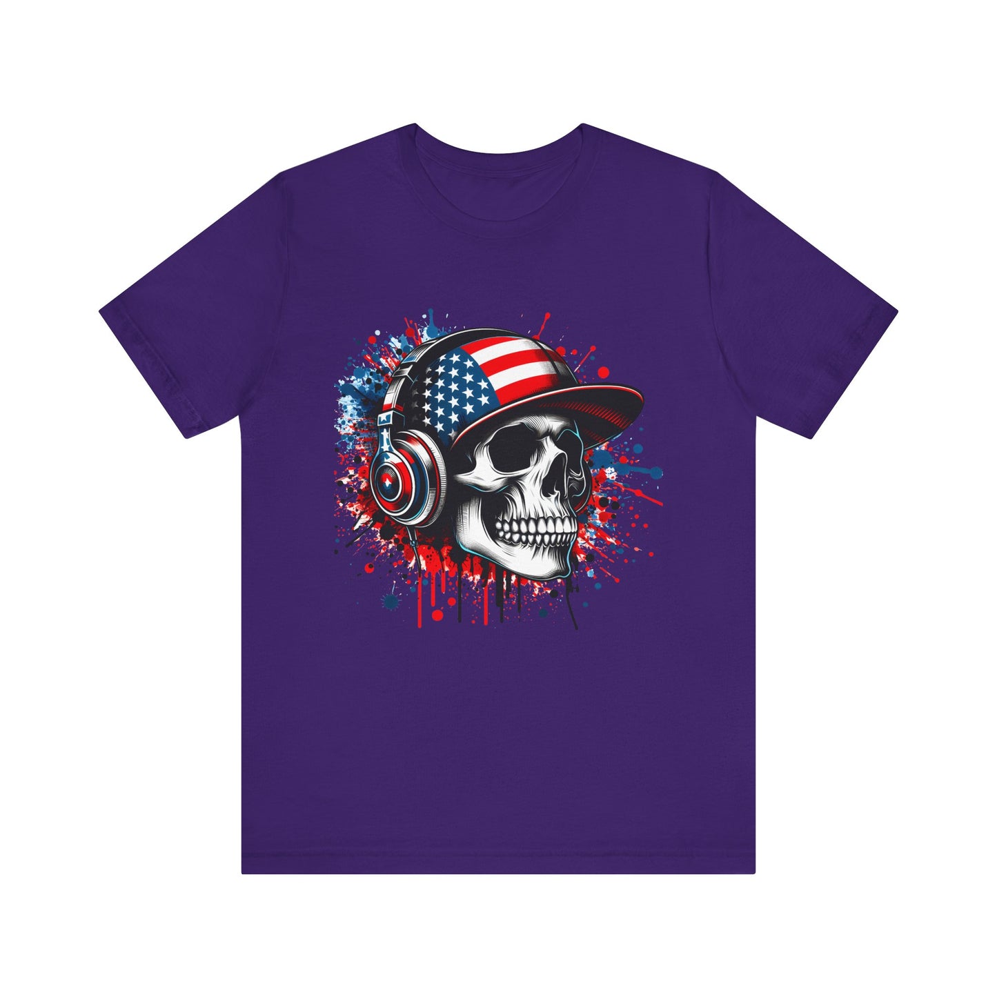 USA Skull Graphic Tee | Unisex Short Sleeve Shirt, Casual Wear, Music Lover Gift, Independence Day Tee, Streetwear Style
