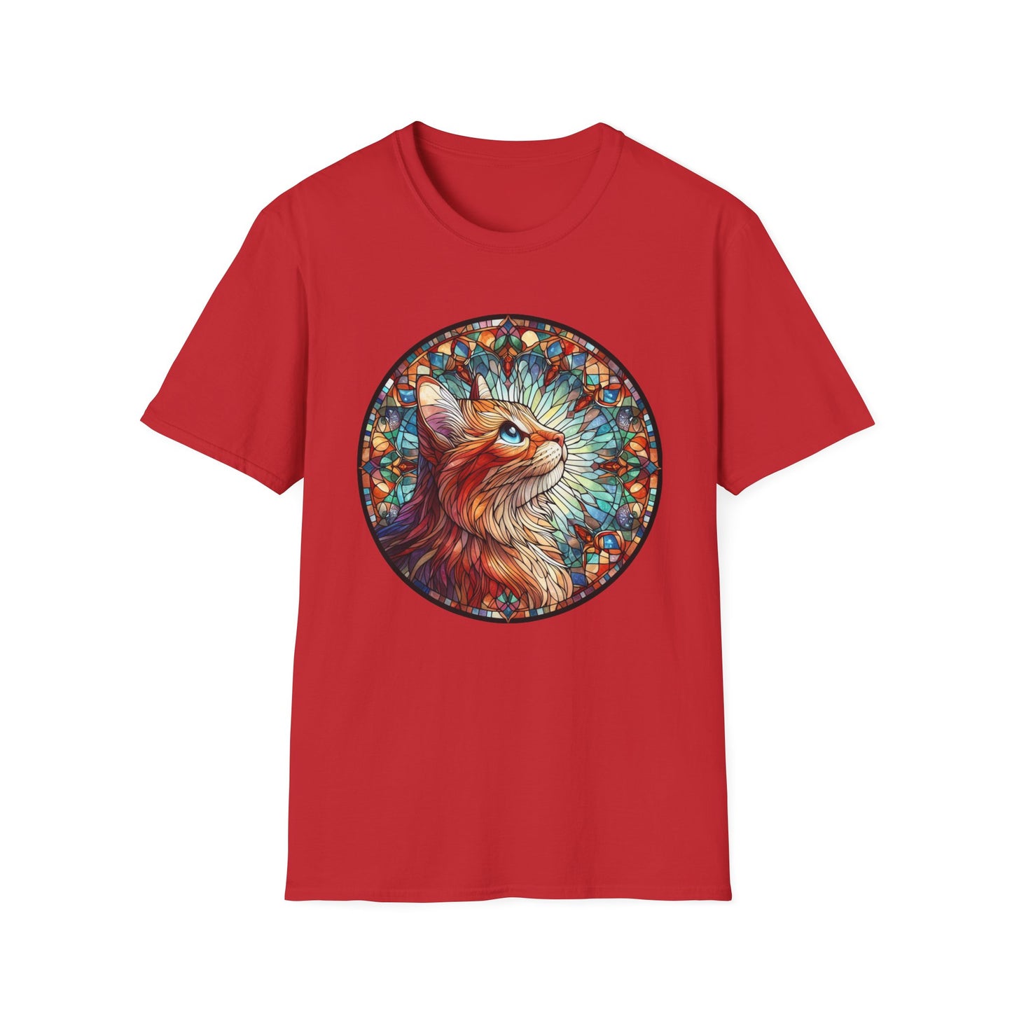 Colorful Cat Art Unisex Softstyle T-Shirt, Pet Lover Gift, Cute Cat Tee, Animal Lover Apparel, Unique Cat Graphic Shirt