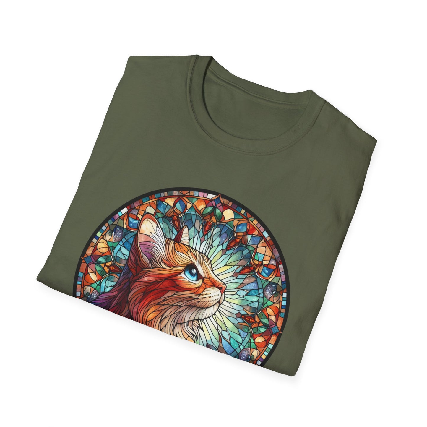 Colorful Cat Art Unisex Softstyle T-Shirt, Pet Lover Gift, Cute Cat Tee, Animal Lover Apparel, Unique Cat Graphic Shirt