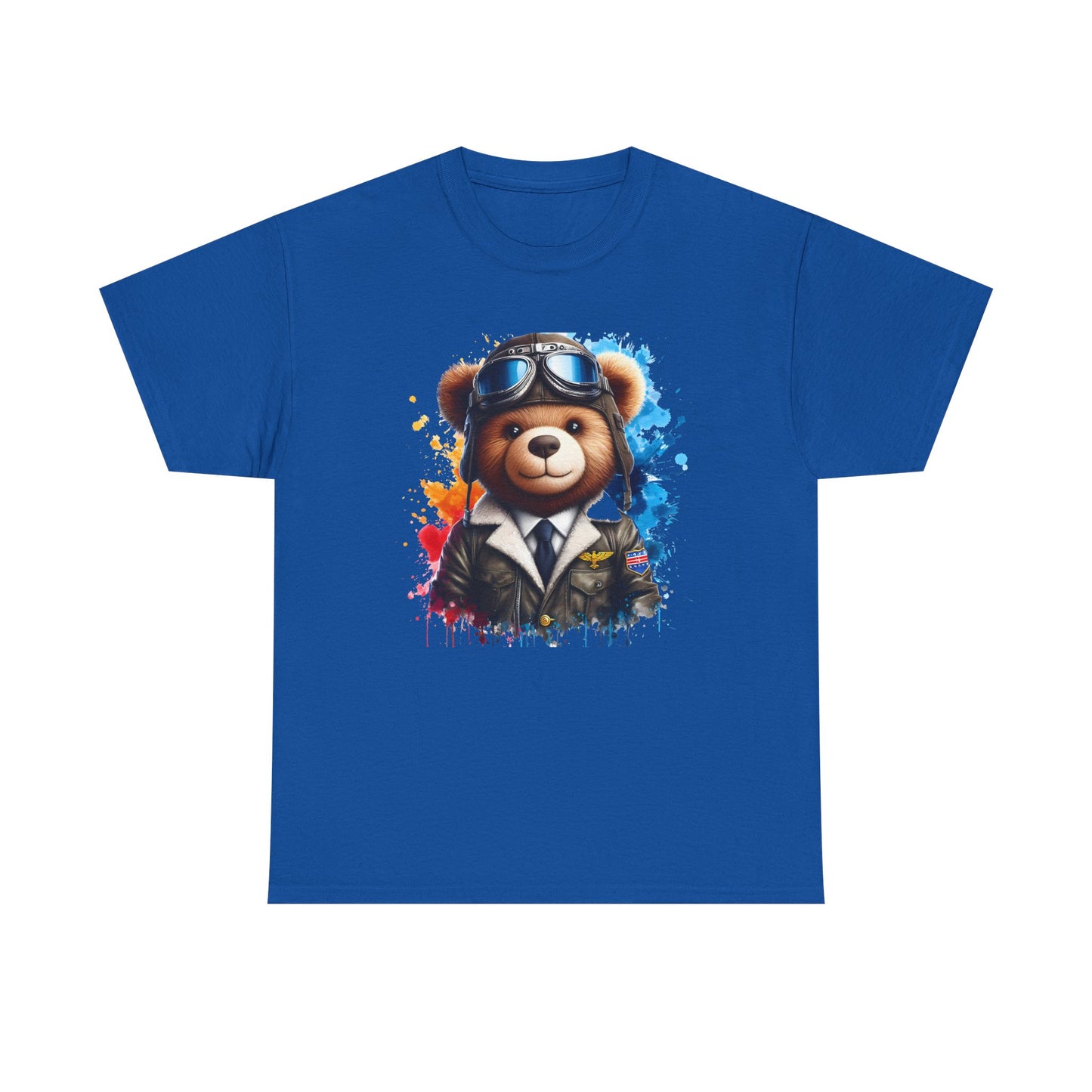 Pilot Bear Unisex Heavy Cotton Tee, Cute Bear Shirt, Gift for Aviators, Casual Wear, Birthday Present, Animal Lover Tee