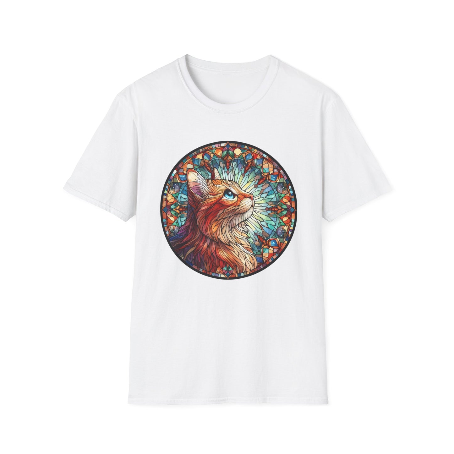 Colorful Cat Art Unisex Softstyle T-Shirt, Pet Lover Gift, Cute Cat Tee, Animal Lover Apparel, Unique Cat Graphic Shirt