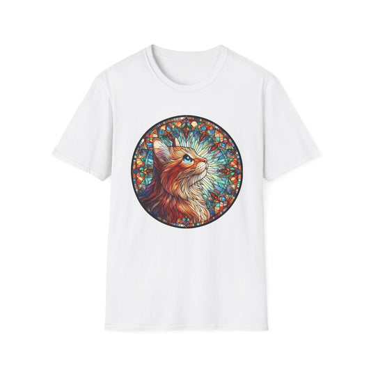 Colorful Cat Art Unisex Softstyle T-Shirt, Pet Lover Gift, Cute Cat Tee, Animal Lover Apparel, Unique Cat Graphic Shirt