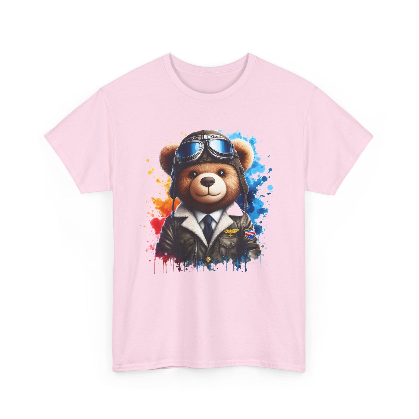 Pilot Bear Unisex Heavy Cotton Tee, Cute Bear Shirt, Gift for Aviators, Casual Wear, Birthday Present, Animal Lover Tee