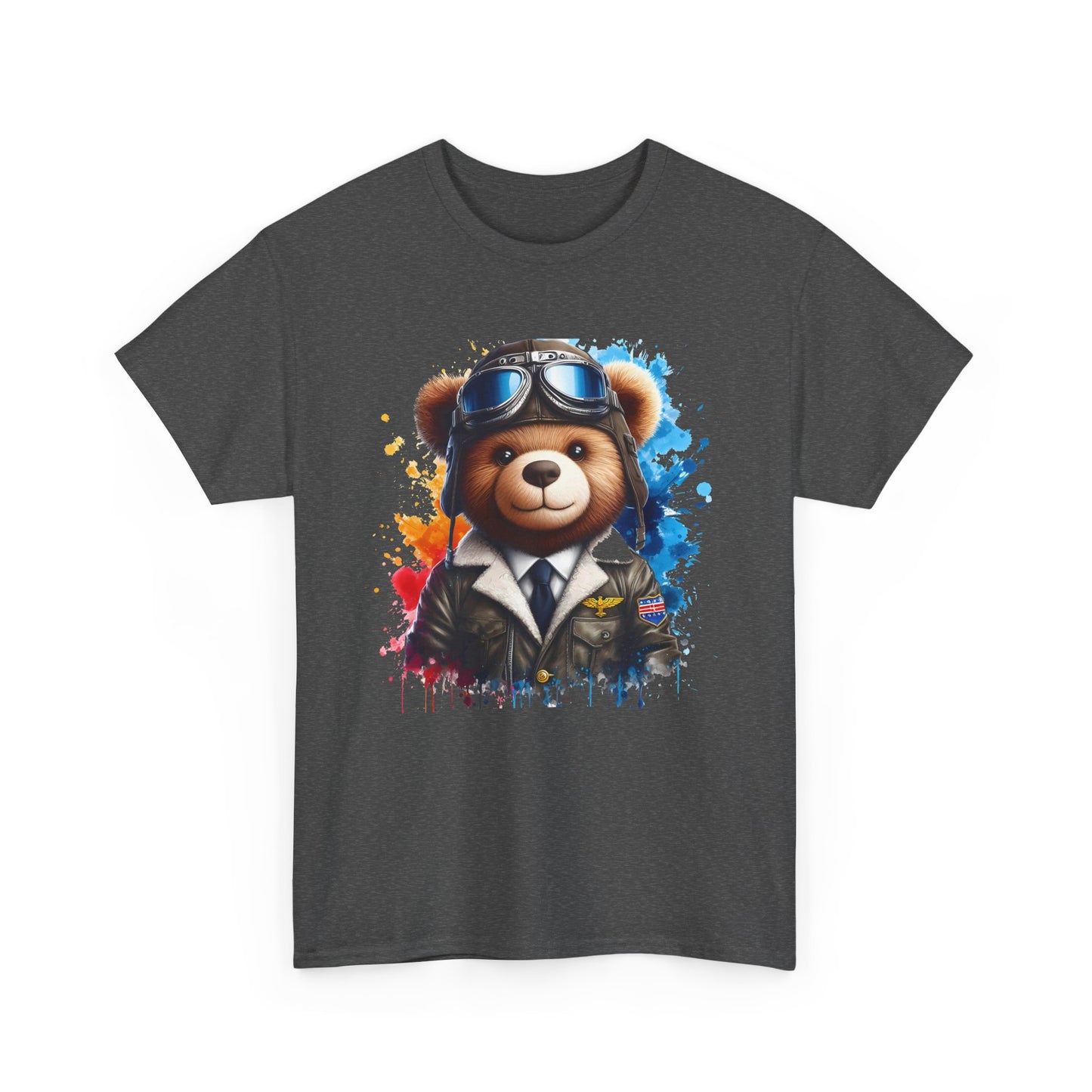 Pilot Bear Unisex Heavy Cotton Tee, Cute Bear Shirt, Gift for Aviators, Casual Wear, Birthday Present, Animal Lover Tee