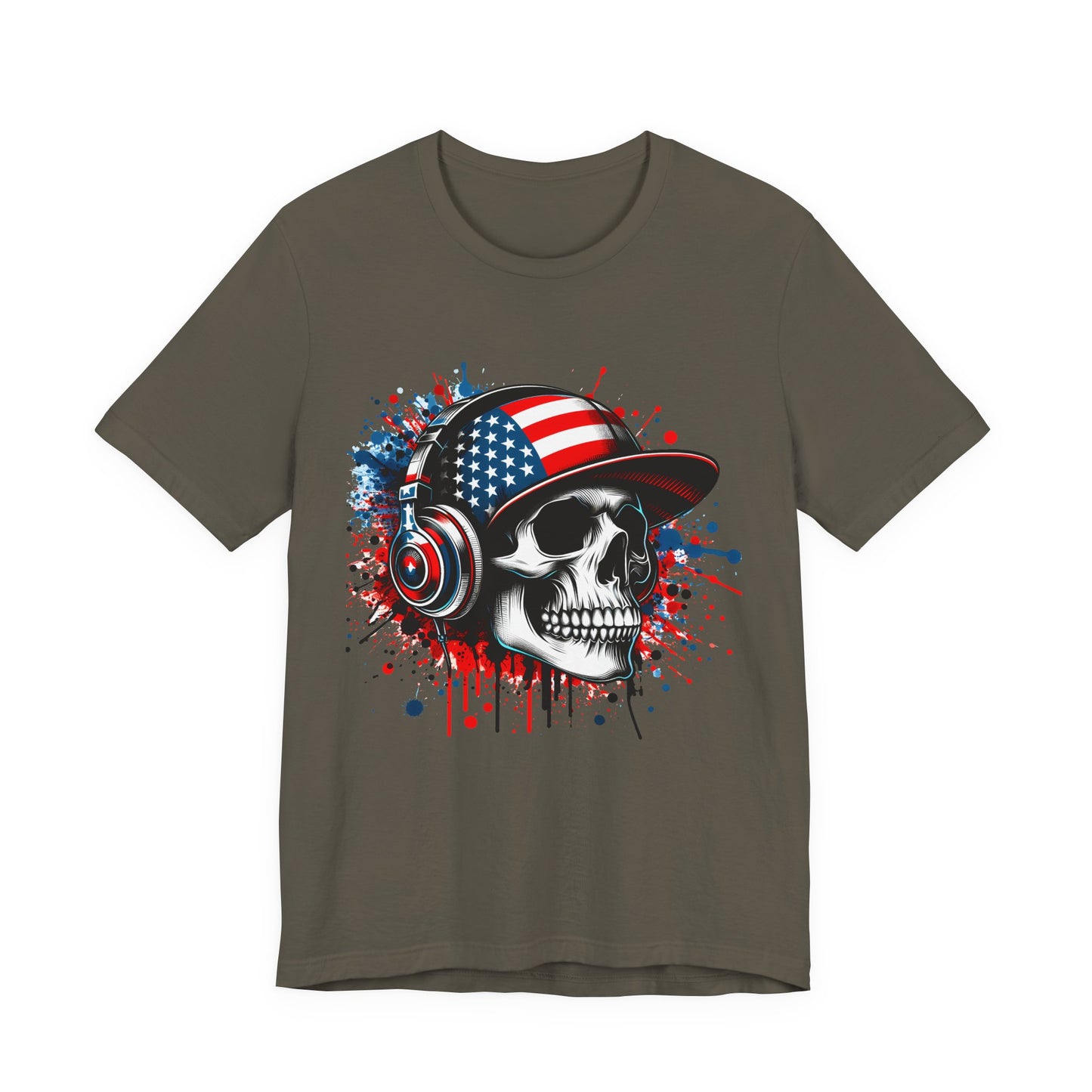 USA Skull Graphic Tee | Unisex Short Sleeve Shirt, Casual Wear, Music Lover Gift, Independence Day Tee, Streetwear Style