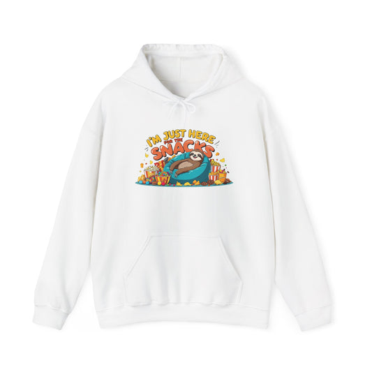 Funny Snack Lover Hoodie – I’m Just Here for the Snacks Unisex Sweatshirt for Foodies & Movie Nights