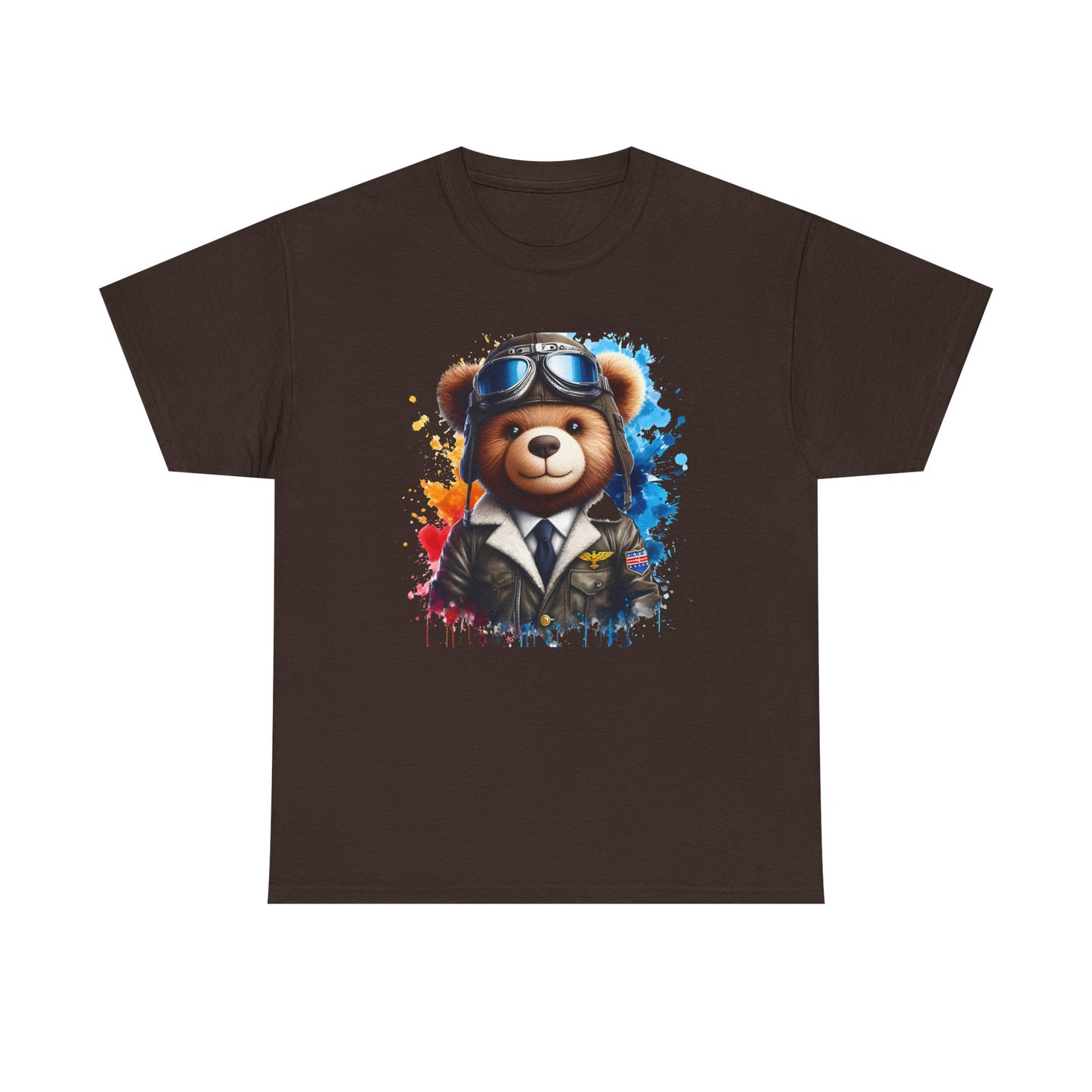 Pilot Bear Unisex Heavy Cotton Tee, Cute Bear Shirt, Gift for Aviators, Casual Wear, Birthday Present, Animal Lover Tee