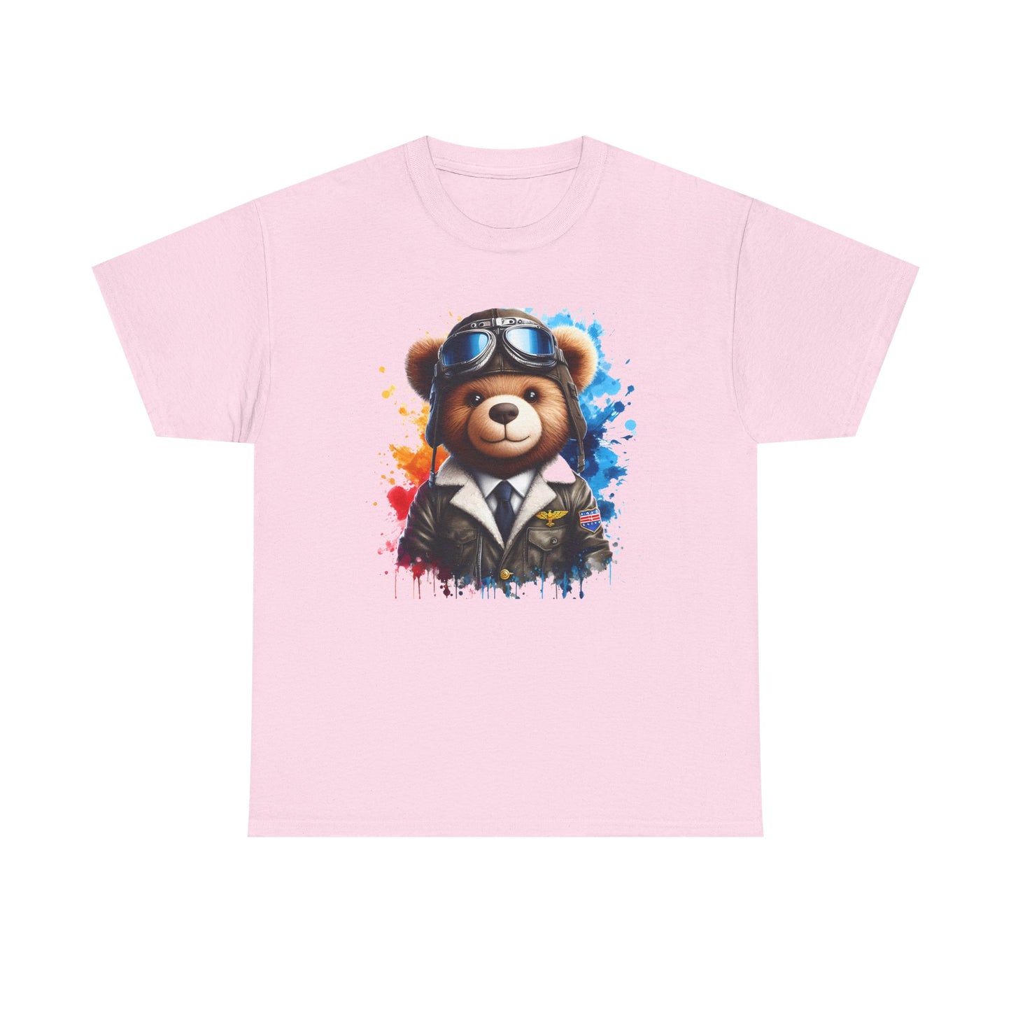Pilot Bear Unisex Heavy Cotton Tee, Cute Bear Shirt, Gift for Aviators, Casual Wear, Birthday Present, Animal Lover Tee