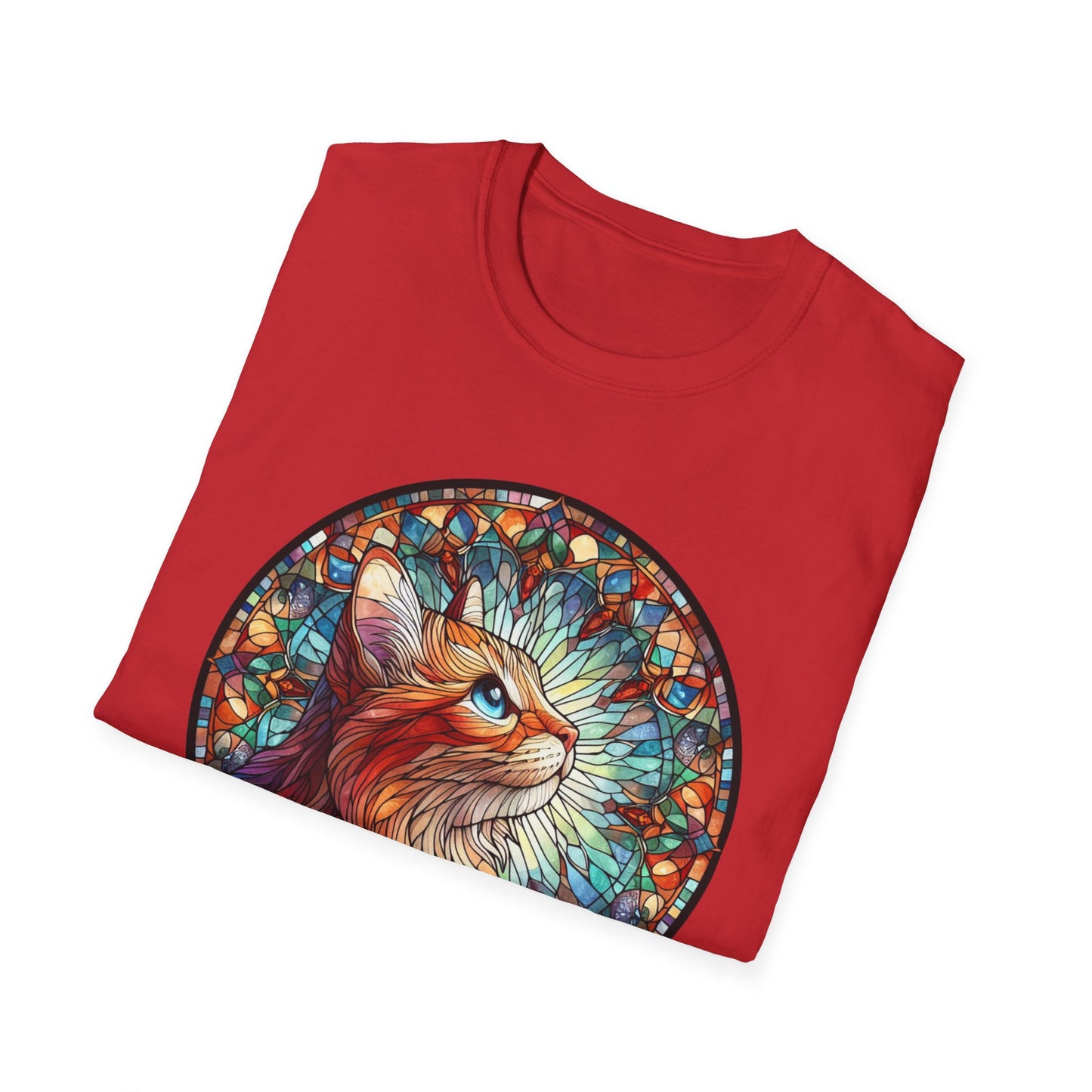 Colorful Cat Art Unisex Softstyle T-Shirt, Pet Lover Gift, Cute Cat Tee, Animal Lover Apparel, Unique Cat Graphic Shirt