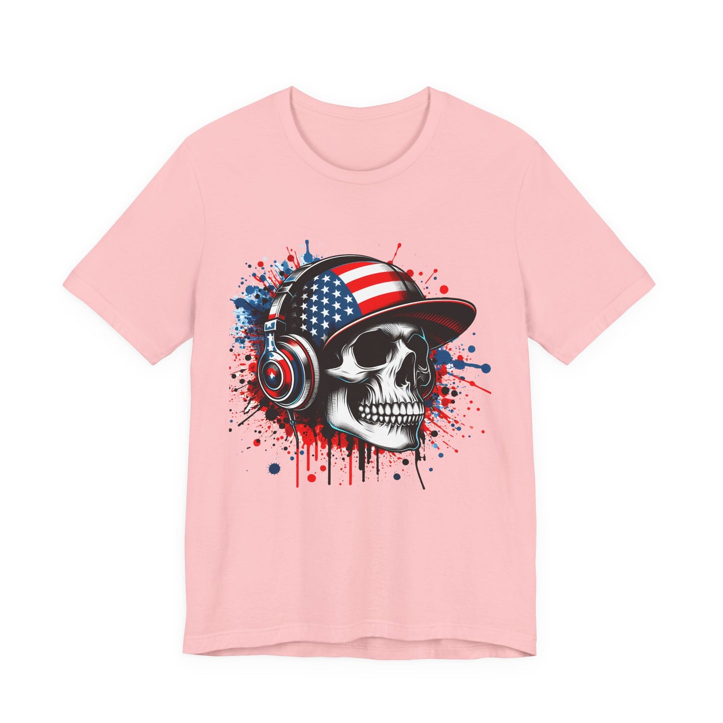 USA Skull Graphic Tee | Unisex Short Sleeve Shirt, Casual Wear, Music Lover Gift, Independence Day Tee, Streetwear Style