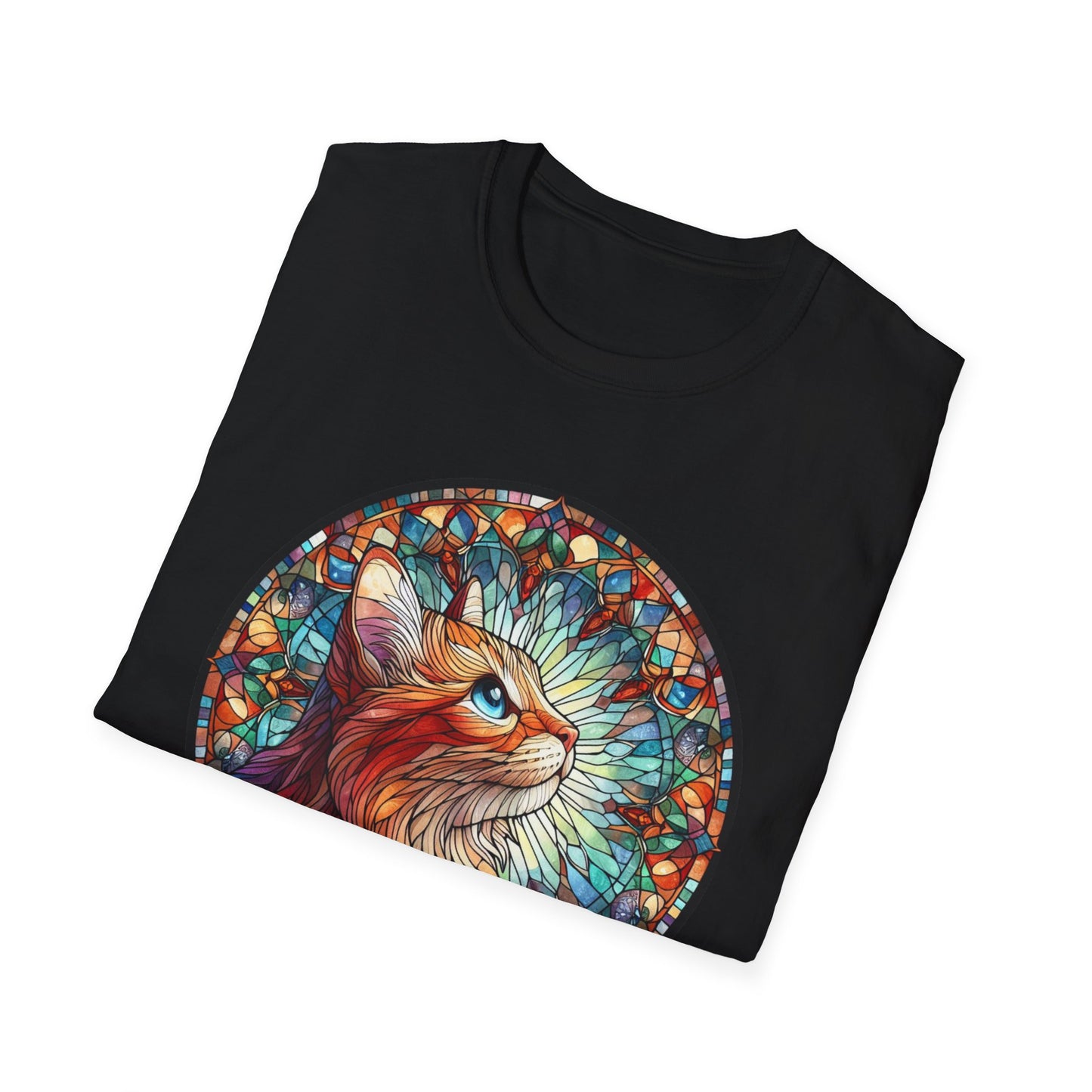 Colorful Cat Art Unisex Softstyle T-Shirt, Pet Lover Gift, Cute Cat Tee, Animal Lover Apparel, Unique Cat Graphic Shirt