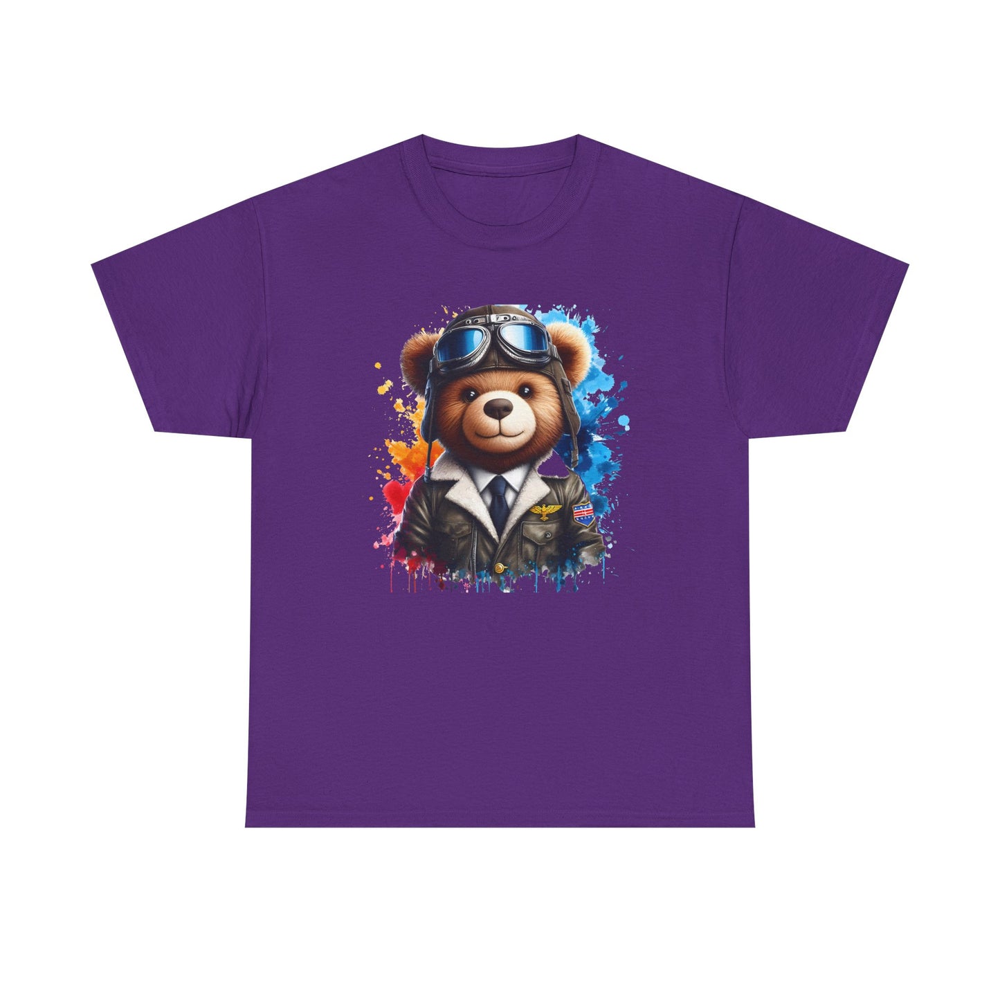 Pilot Bear Unisex Heavy Cotton Tee, Cute Bear Shirt, Gift for Aviators, Casual Wear, Birthday Present, Animal Lover Tee