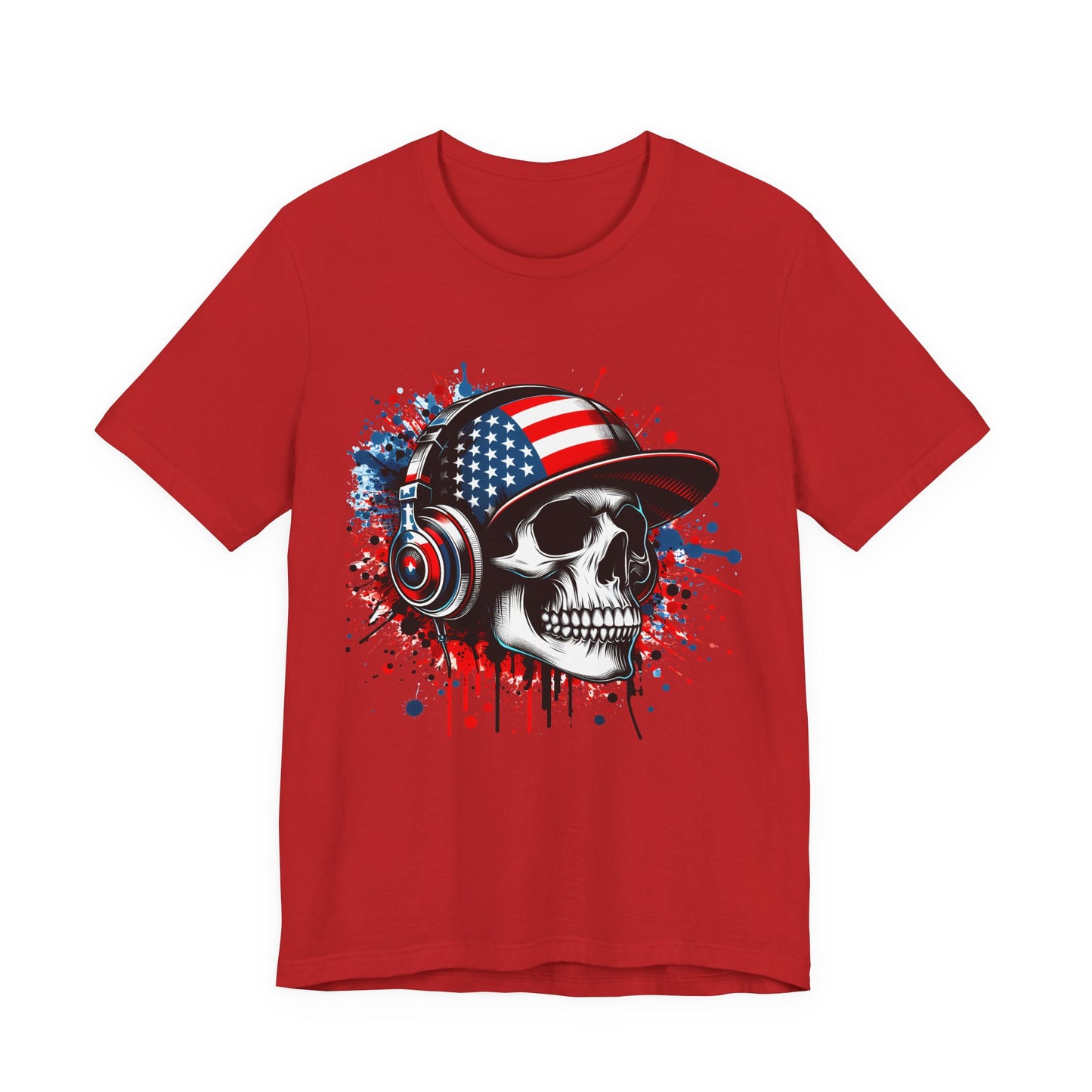 USA Skull Graphic Tee | Unisex Short Sleeve Shirt, Casual Wear, Music Lover Gift, Independence Day Tee, Streetwear Style