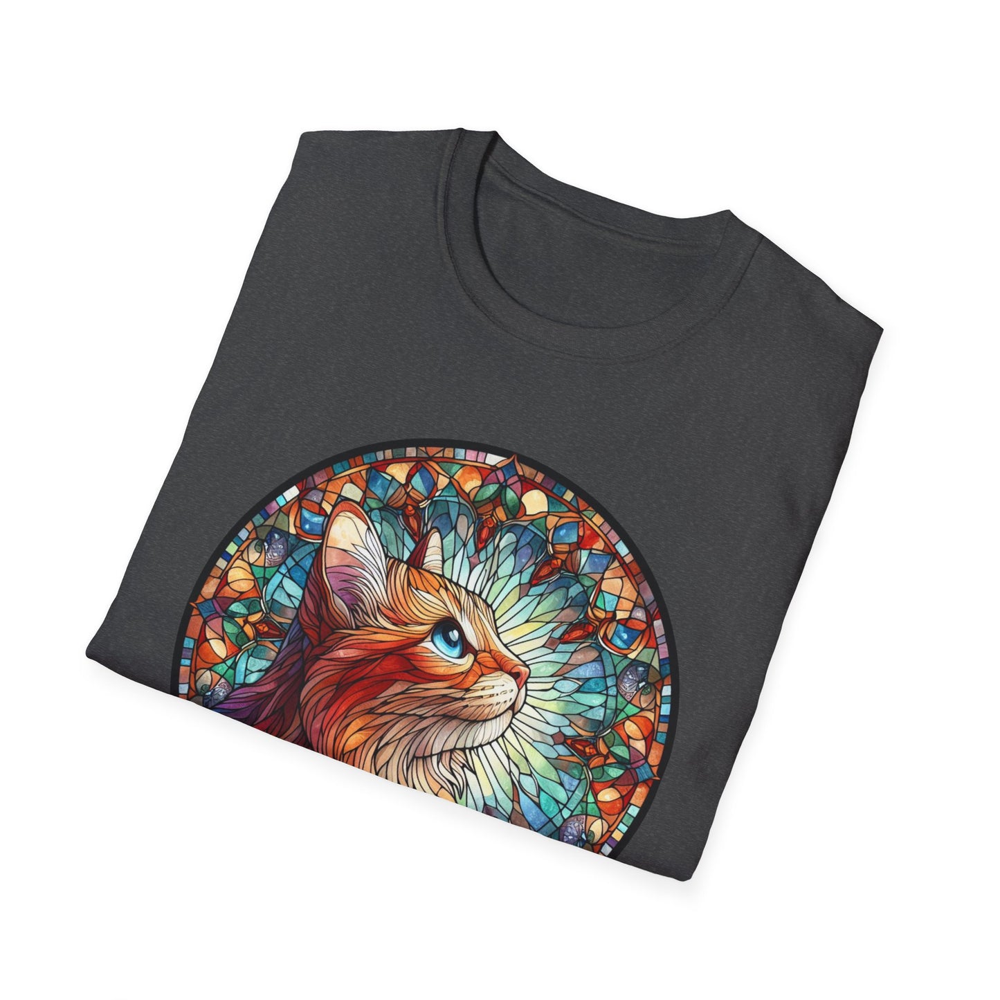 Colorful Cat Art Unisex Softstyle T-Shirt, Pet Lover Gift, Cute Cat Tee, Animal Lover Apparel, Unique Cat Graphic Shirt
