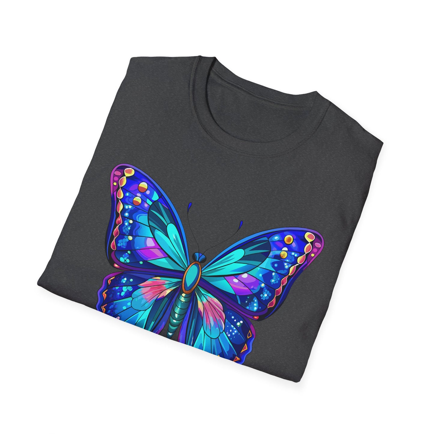 Butterfly Dreams Unisex Softstyle T-Shirt, Colorful Graphic Tee, Butterfly Shirt, Nature Lover Gift, Casual Wear, Unique Art T-Shirt
