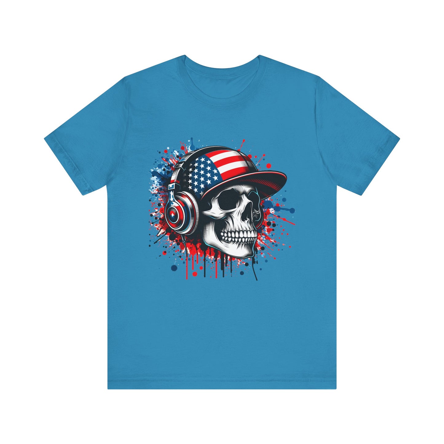USA Skull Graphic Tee | Unisex Short Sleeve Shirt, Casual Wear, Music Lover Gift, Independence Day Tee, Streetwear Style