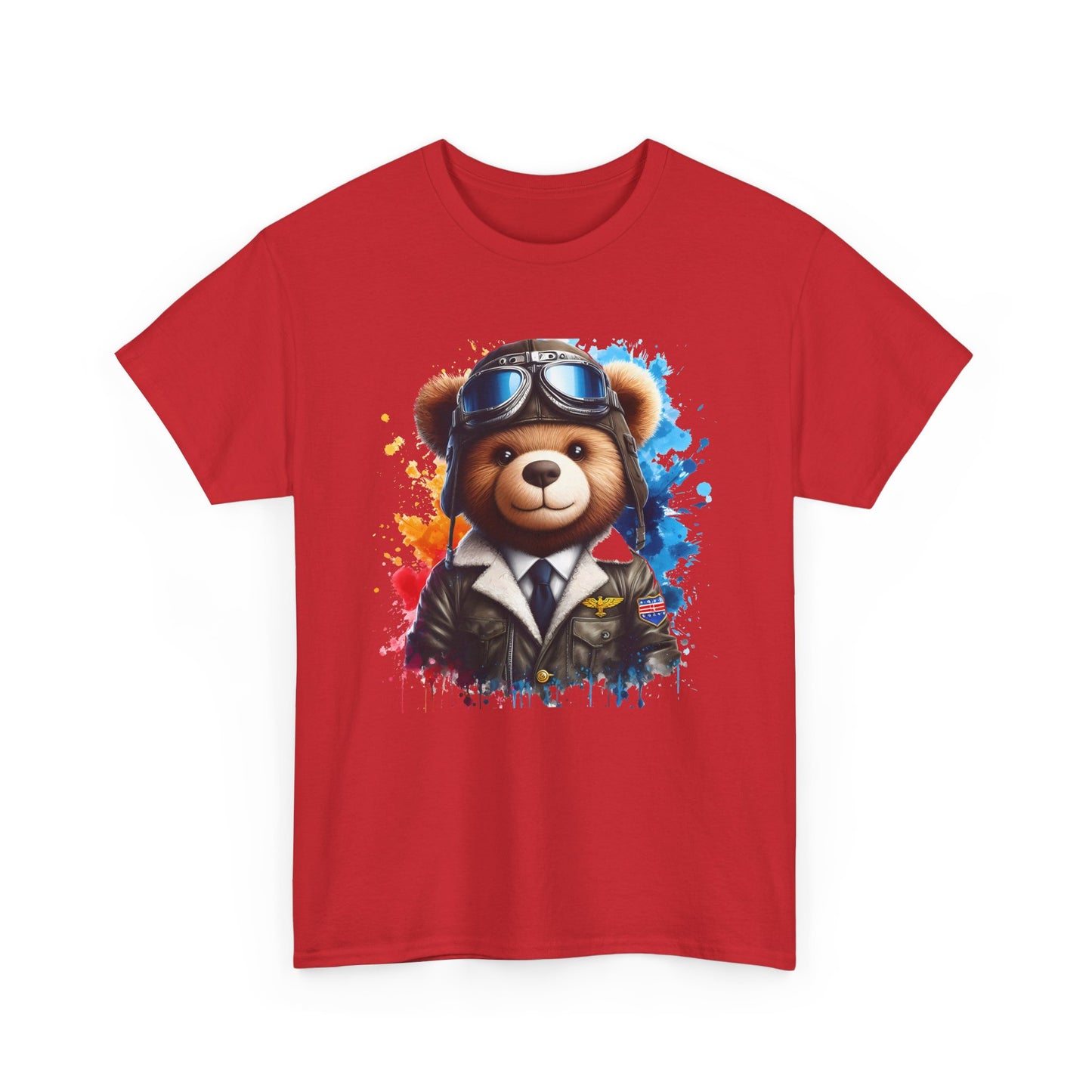 Pilot Bear Unisex Heavy Cotton Tee, Cute Bear Shirt, Gift for Aviators, Casual Wear, Birthday Present, Animal Lover Tee
