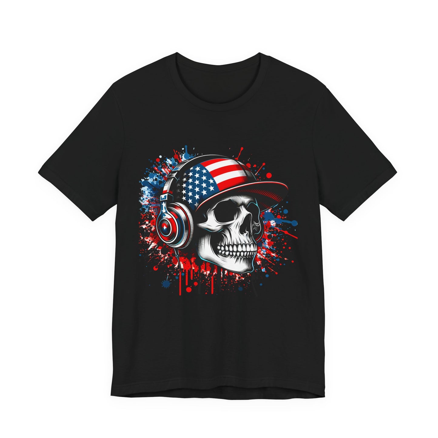 USA Skull Graphic Tee | Unisex Short Sleeve Shirt, Casual Wear, Music Lover Gift, Independence Day Tee, Streetwear Style