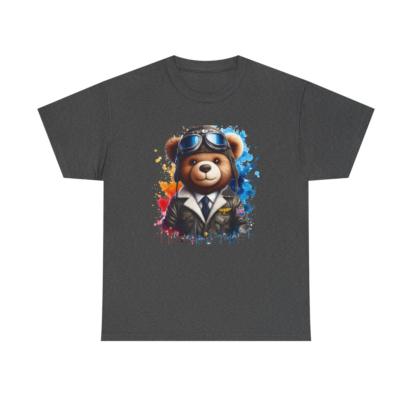 Pilot Bear Unisex Heavy Cotton Tee, Cute Bear Shirt, Gift for Aviators, Casual Wear, Birthday Present, Animal Lover Tee