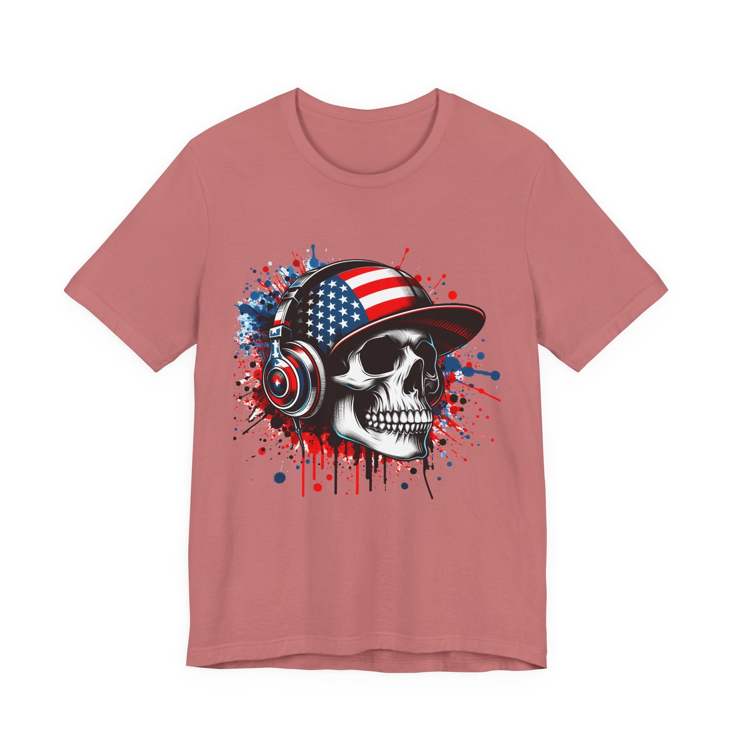 USA Skull Graphic Tee | Unisex Short Sleeve Shirt, Casual Wear, Music Lover Gift, Independence Day Tee, Streetwear Style