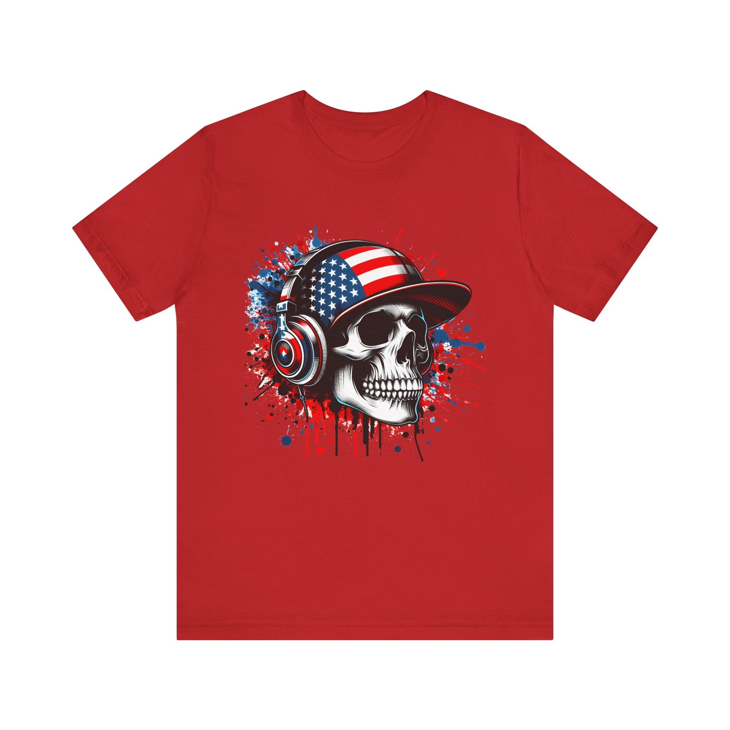 USA Skull Graphic Tee | Unisex Short Sleeve Shirt, Casual Wear, Music Lover Gift, Independence Day Tee, Streetwear Style