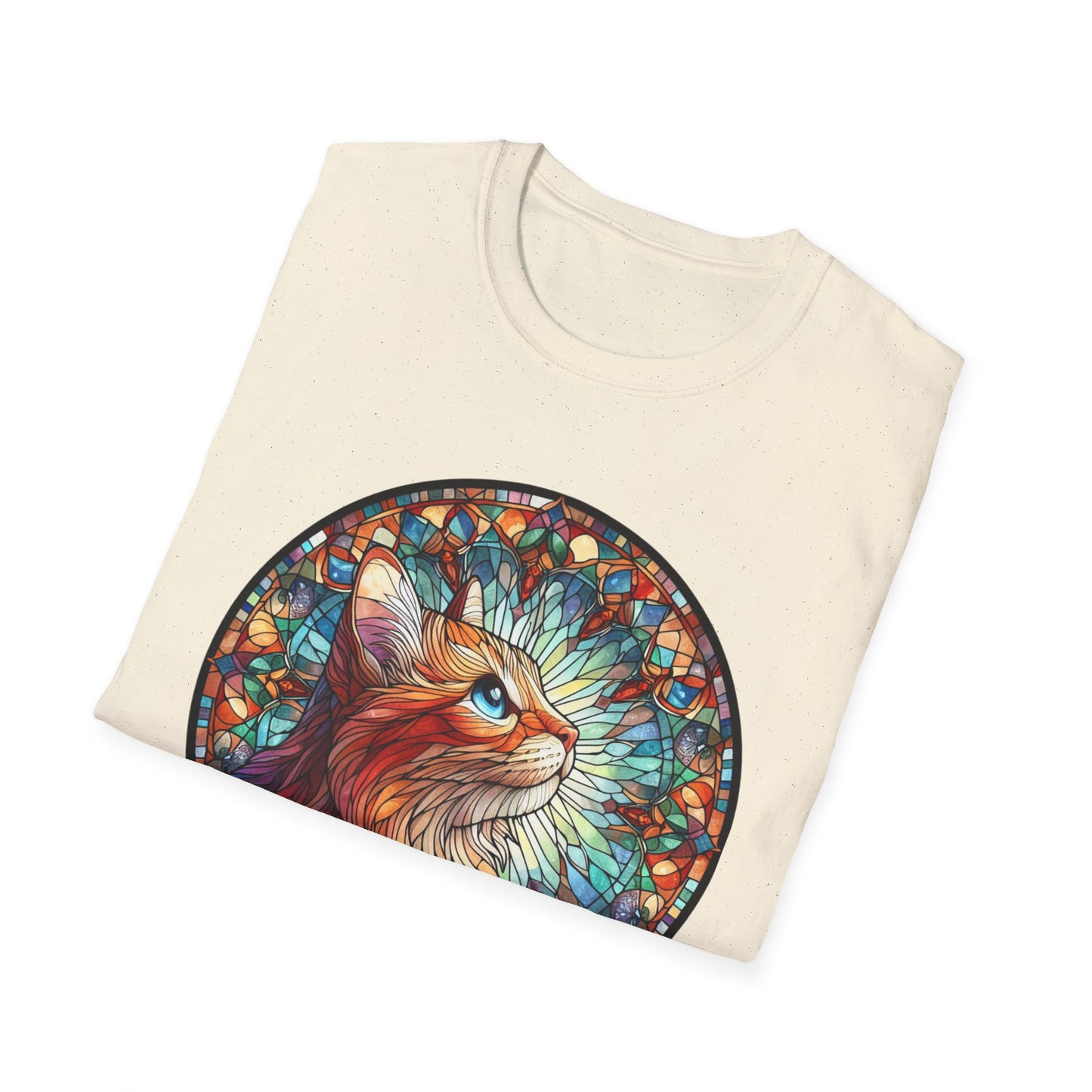 Colorful Cat Art Unisex Softstyle T-Shirt, Pet Lover Gift, Cute Cat Tee, Animal Lover Apparel, Unique Cat Graphic Shirt