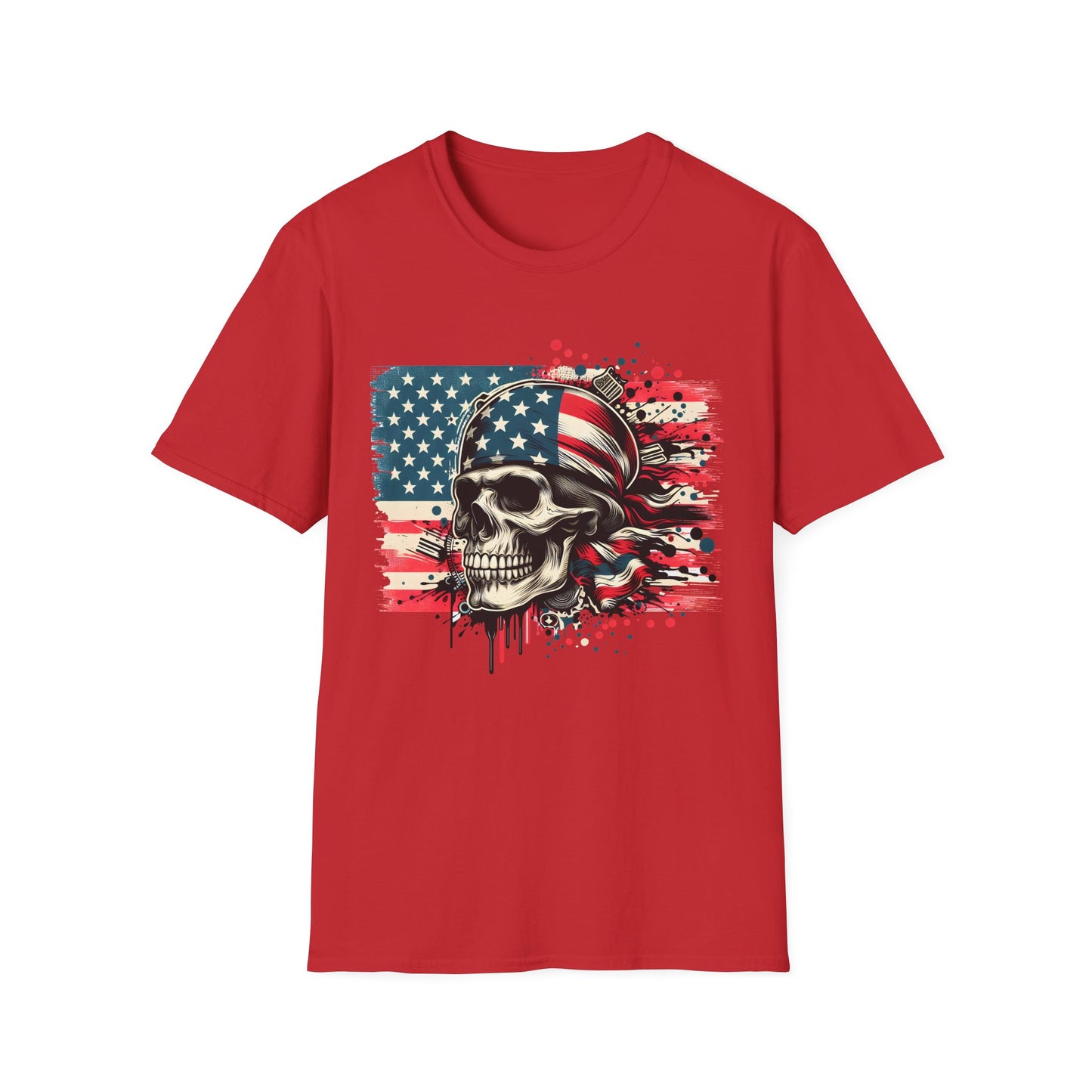 Patriotic Skull Graphic Tee, Unisex Softstyle T-Shirt, American Flag Shirt, Memorial Day Gift, Rocker Style Shirt, Casual Wear