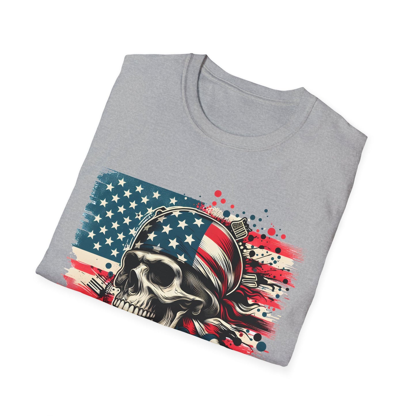Patriotic Skull Graphic Tee, Unisex Softstyle T-Shirt, American Flag Shirt, Memorial Day Gift, Rocker Style Shirt, Casual Wear