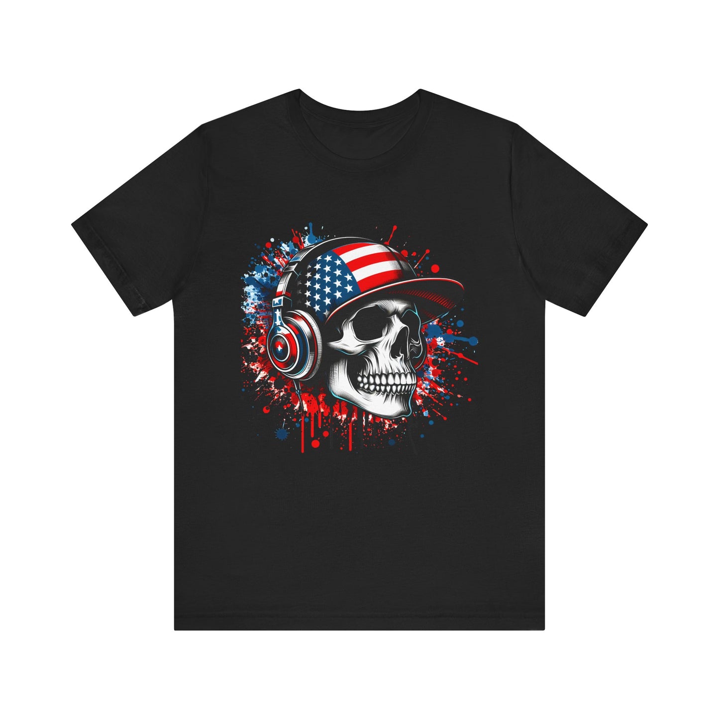USA Skull Graphic Tee | Unisex Short Sleeve Shirt, Casual Wear, Music Lover Gift, Independence Day Tee, Streetwear Style