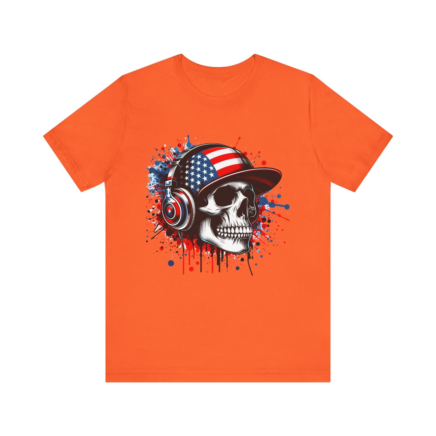 USA Skull Graphic Tee | Unisex Short Sleeve Shirt, Casual Wear, Music Lover Gift, Independence Day Tee, Streetwear Style