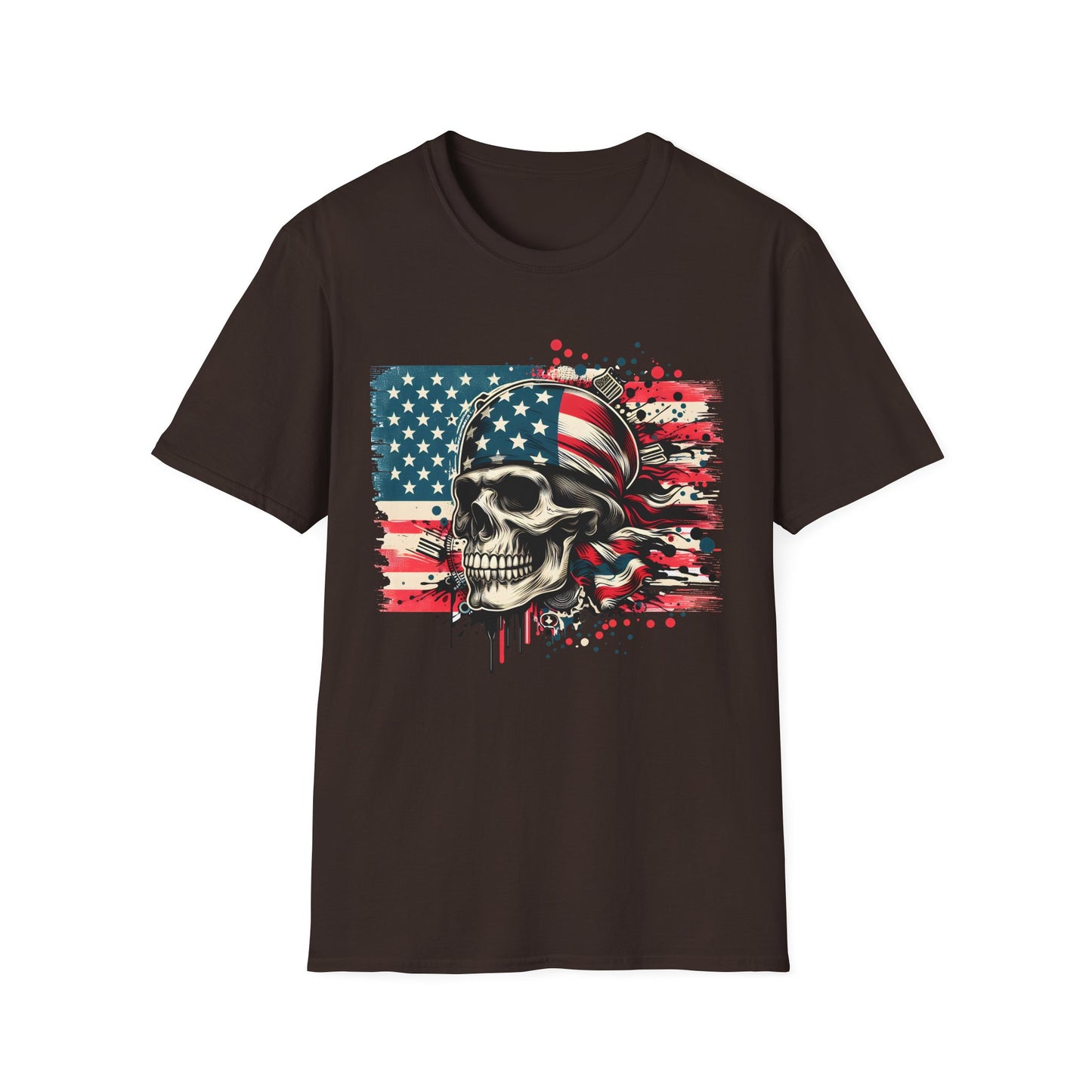 Patriotic Skull Graphic Tee, Unisex Softstyle T-Shirt, American Flag Shirt, Memorial Day Gift, Rocker Style Shirt, Casual Wear