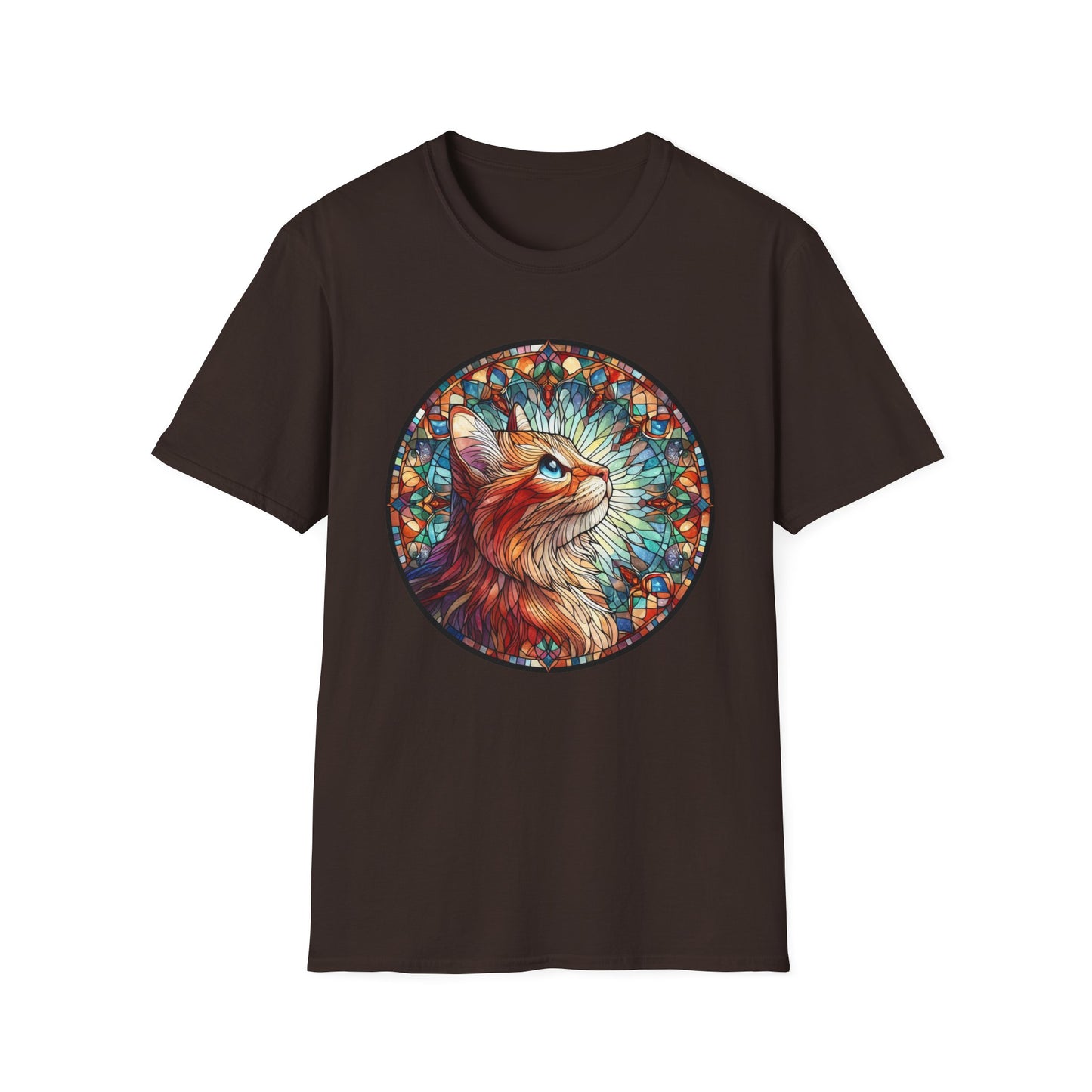Colorful Cat Art Unisex Softstyle T-Shirt, Pet Lover Gift, Cute Cat Tee, Animal Lover Apparel, Unique Cat Graphic Shirt