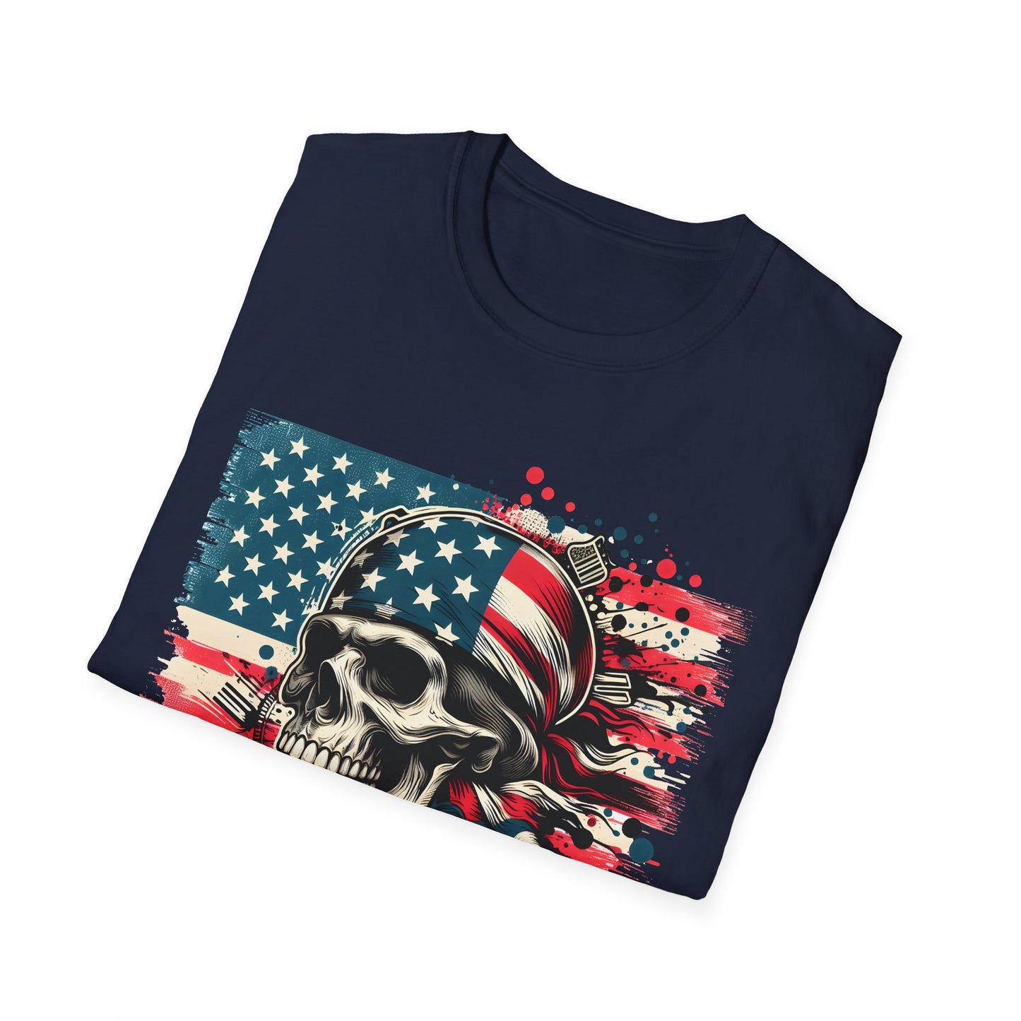 Patriotic Skull Graphic Tee, Unisex Softstyle T-Shirt, American Flag Shirt, Memorial Day Gift, Rocker Style Shirt, Casual Wear