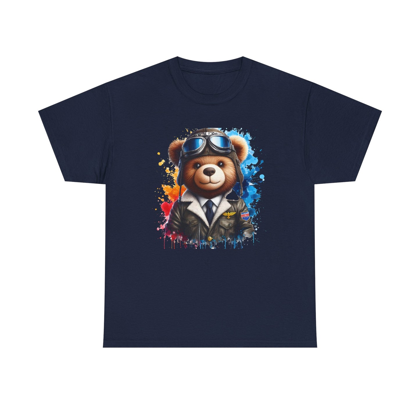 Pilot Bear Unisex Heavy Cotton Tee, Cute Bear Shirt, Gift for Aviators, Casual Wear, Birthday Present, Animal Lover Tee