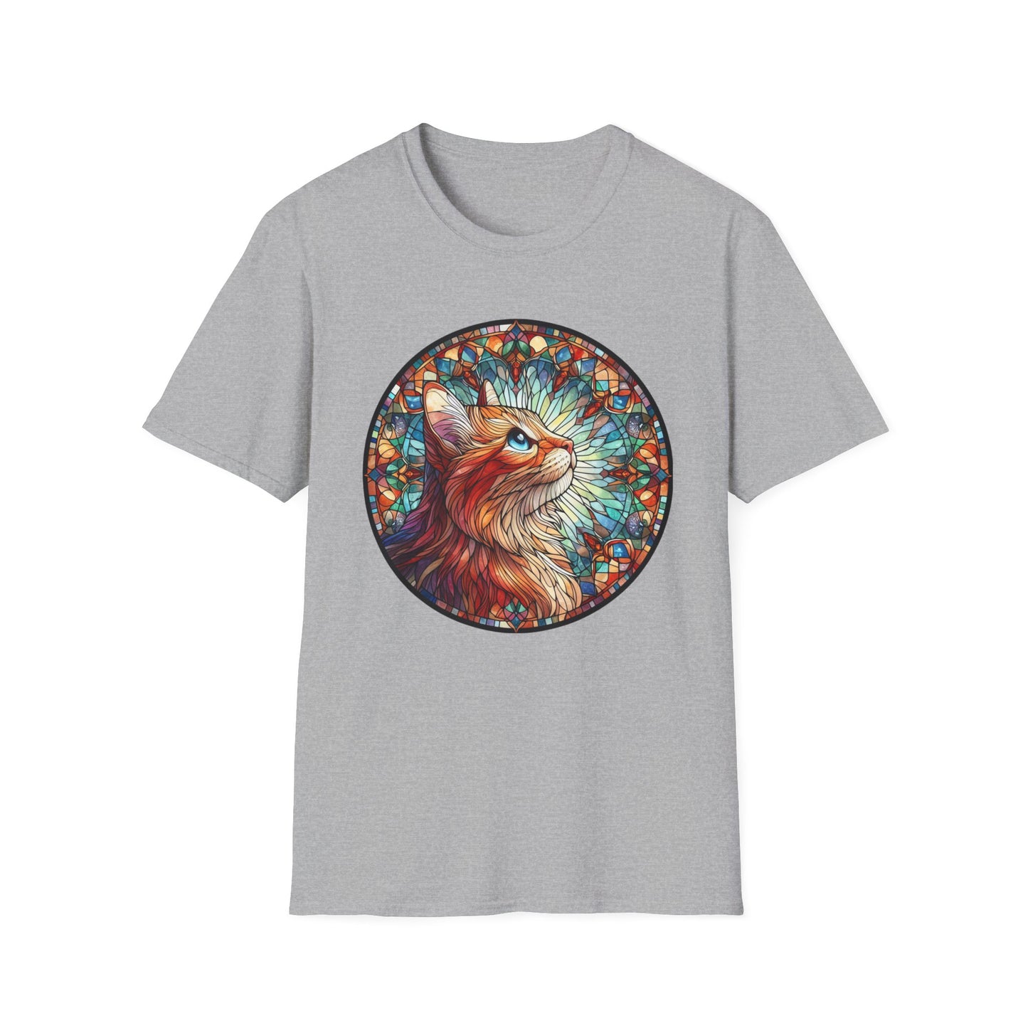 Colorful Cat Art Unisex Softstyle T-Shirt, Pet Lover Gift, Cute Cat Tee, Animal Lover Apparel, Unique Cat Graphic Shirt