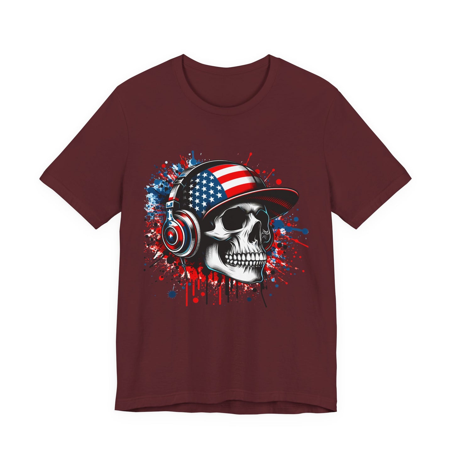 USA Skull Graphic Tee | Unisex Short Sleeve Shirt, Casual Wear, Music Lover Gift, Independence Day Tee, Streetwear Style