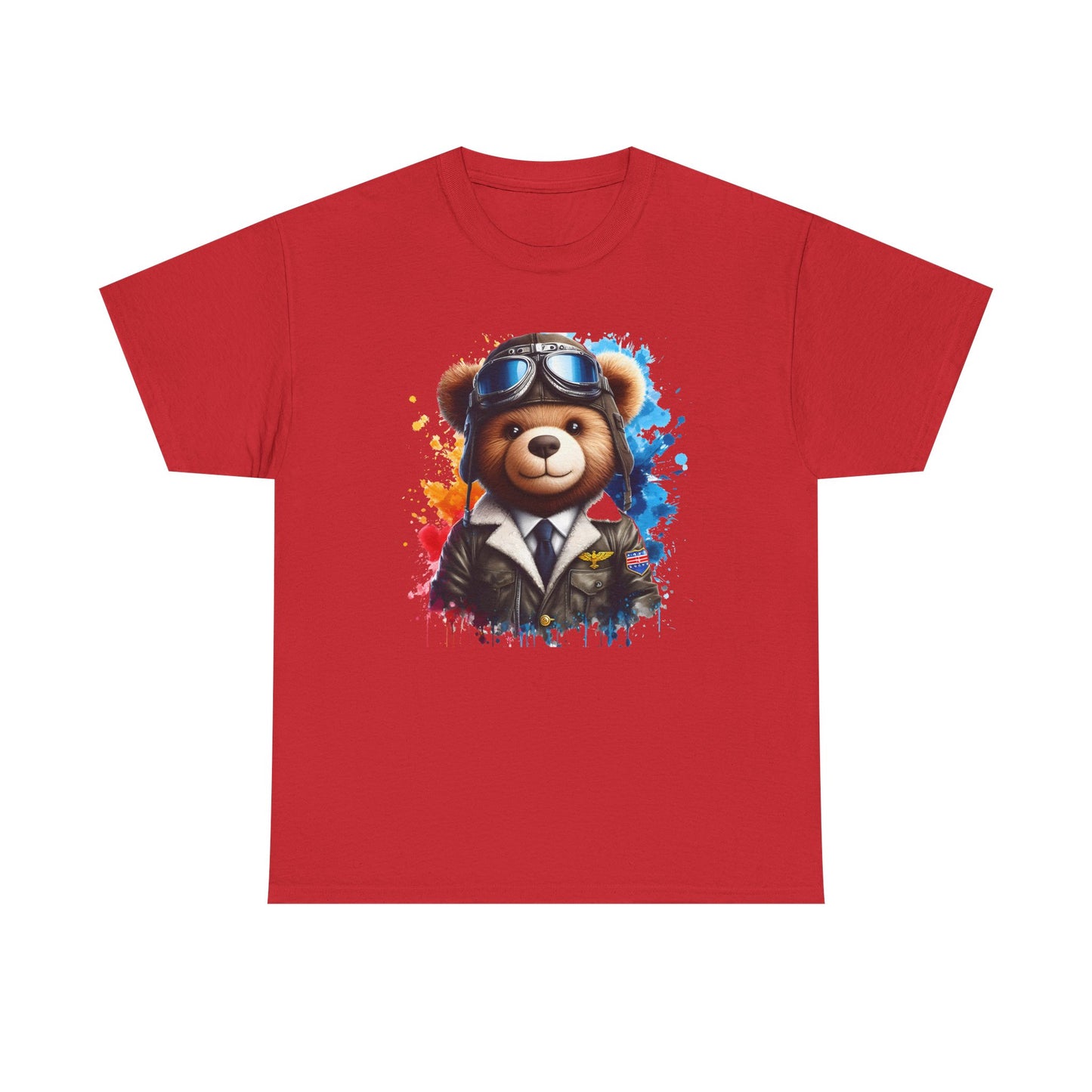 Pilot Bear Unisex Heavy Cotton Tee, Cute Bear Shirt, Gift for Aviators, Casual Wear, Birthday Present, Animal Lover Tee