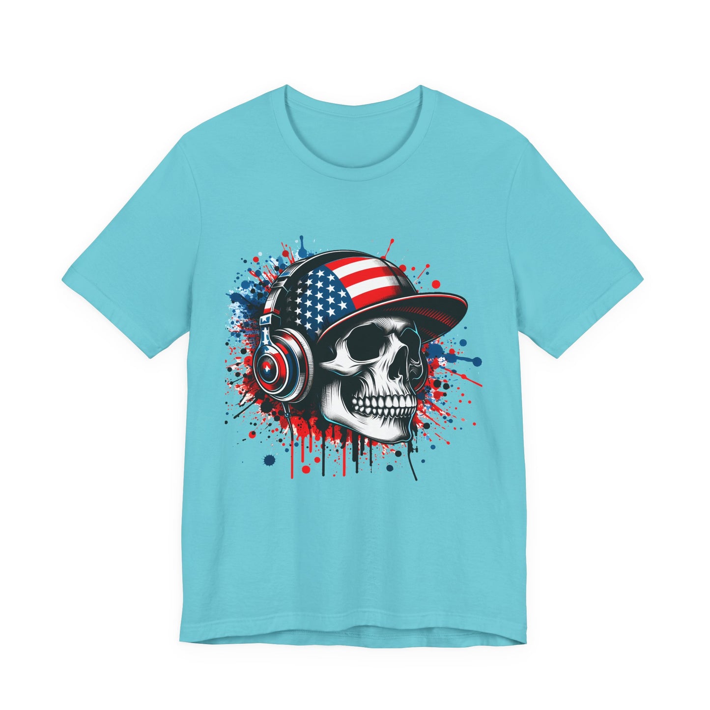 USA Skull Graphic Tee | Unisex Short Sleeve Shirt, Casual Wear, Music Lover Gift, Independence Day Tee, Streetwear Style