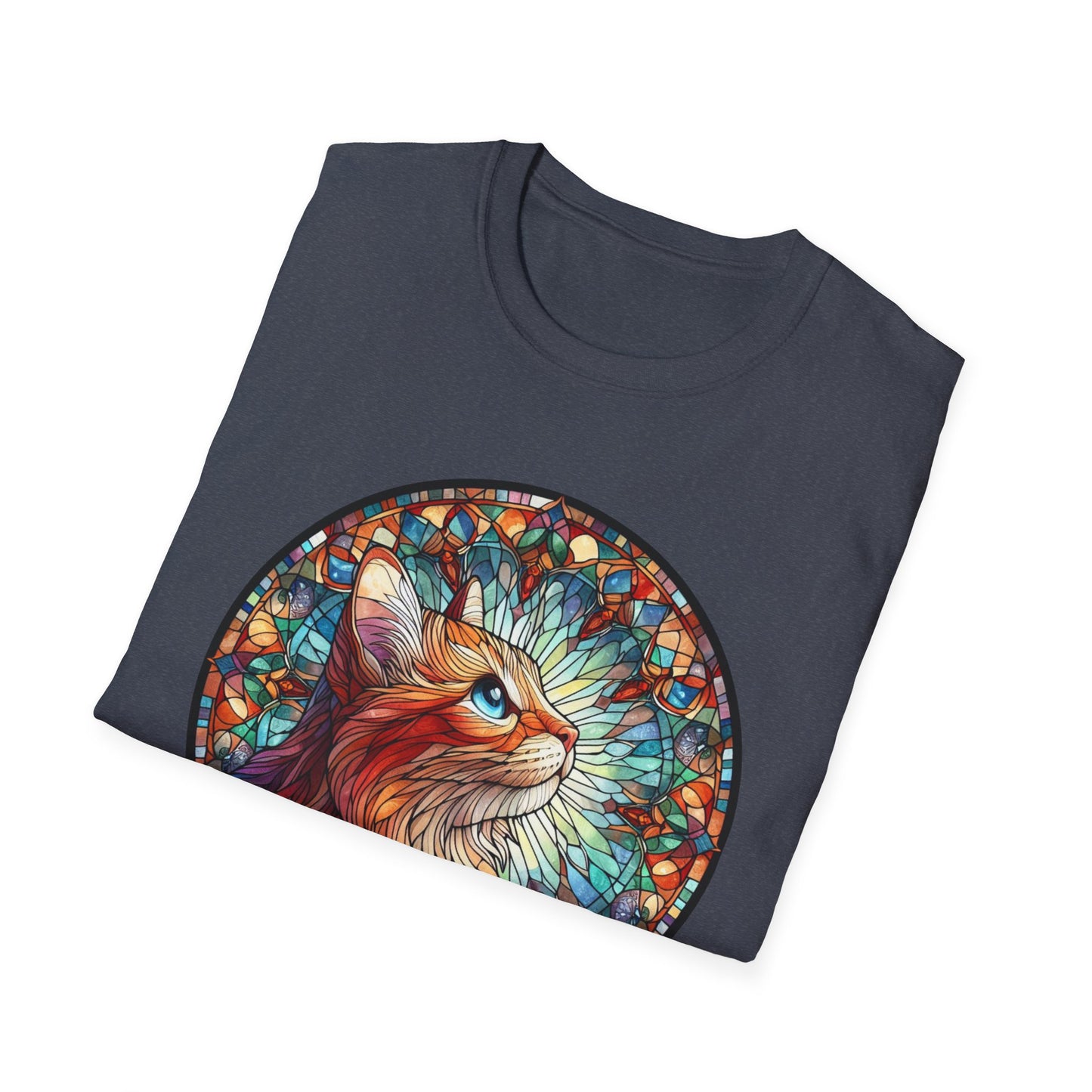 Colorful Cat Art Unisex Softstyle T-Shirt, Pet Lover Gift, Cute Cat Tee, Animal Lover Apparel, Unique Cat Graphic Shirt